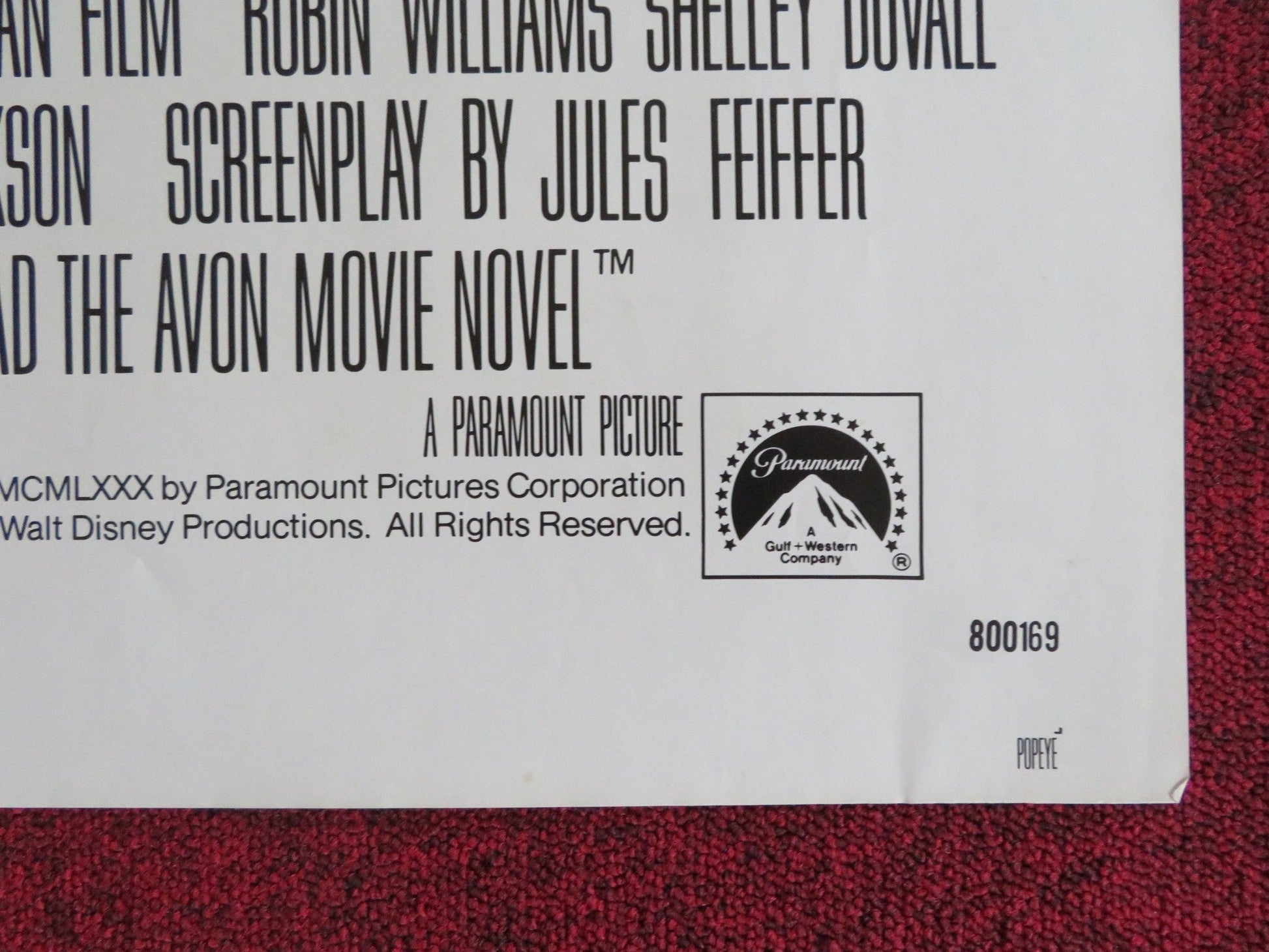 POPEYE FOLDED US ONE SHEET POSTER ROBIN WILLIAMS SHELLEY DUVALL 1980 Rendezvous Cinema Movie posters