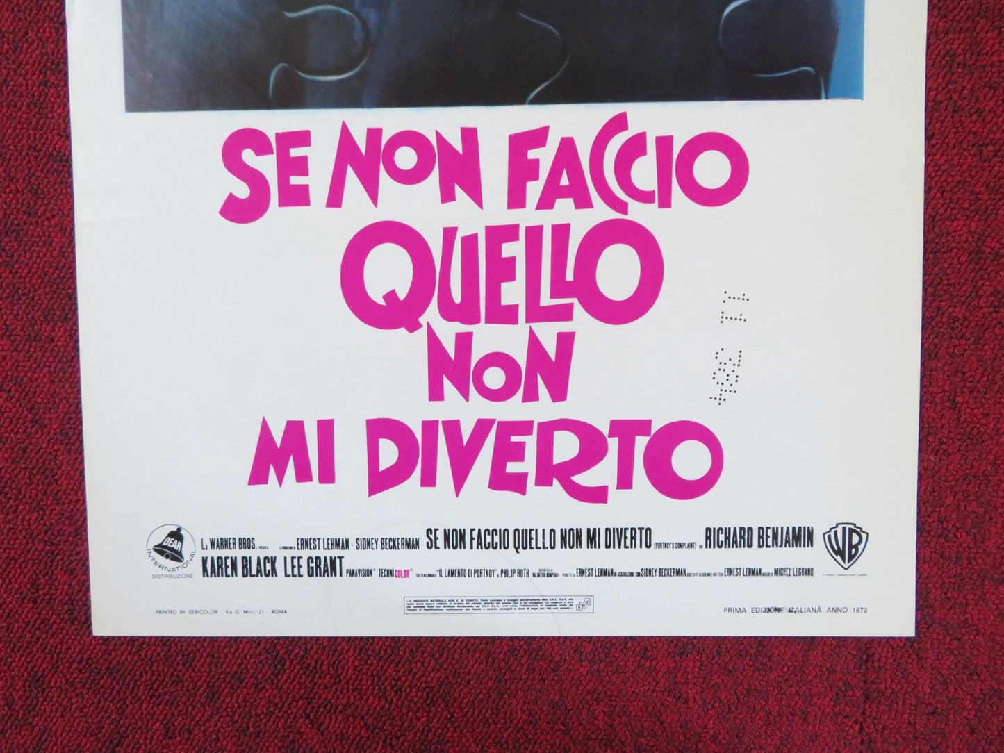 PORTNOY'S COMPLAINT ITALIAN LOCANDINA POSTER RICHARD BENJAMIN KAREN BLACK 1972 Rendezvous Cinema Movie posters