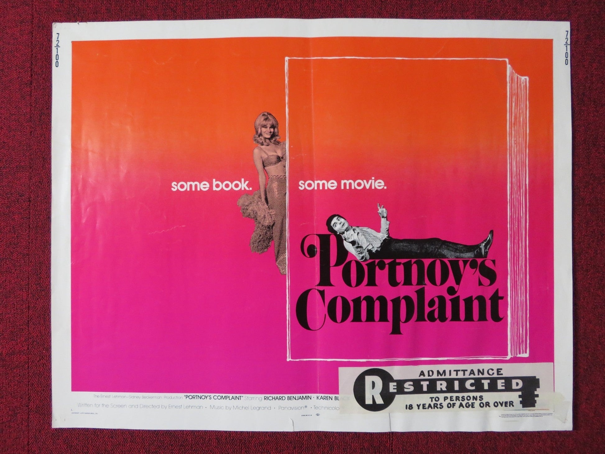 PORTNOY'S COMPLAINT US HALF SHEET (22"x 28") POSTER RICHARD BENJAMIN BLACK 1972 Rendezvous Cinema Movie posters