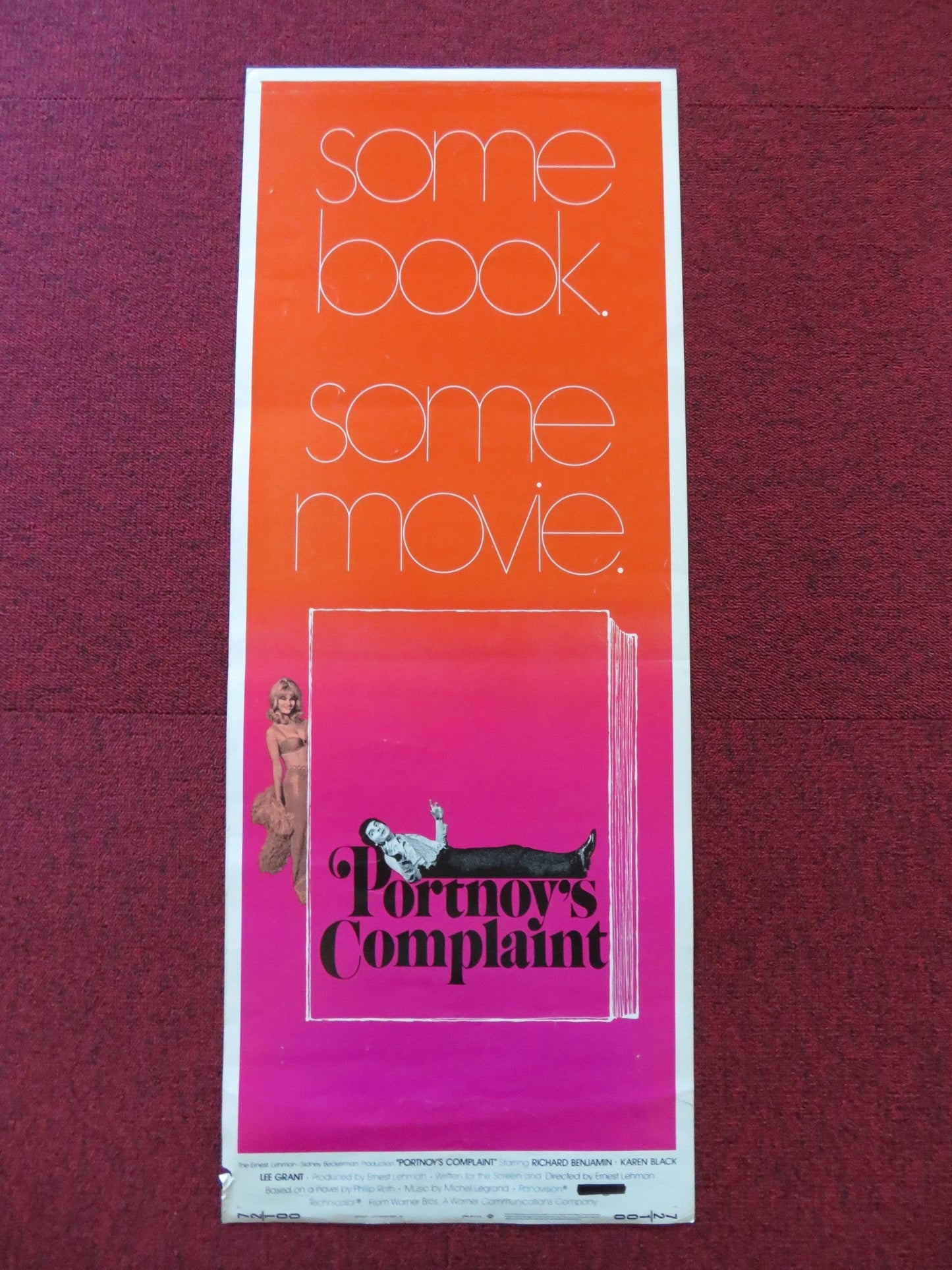 PORTNOY'S COMPLAINT US INSERT (14"x 36") POSTER RICHARD BENJAMIN K. BLACK 1972 Rendezvous Cinema Movie posters