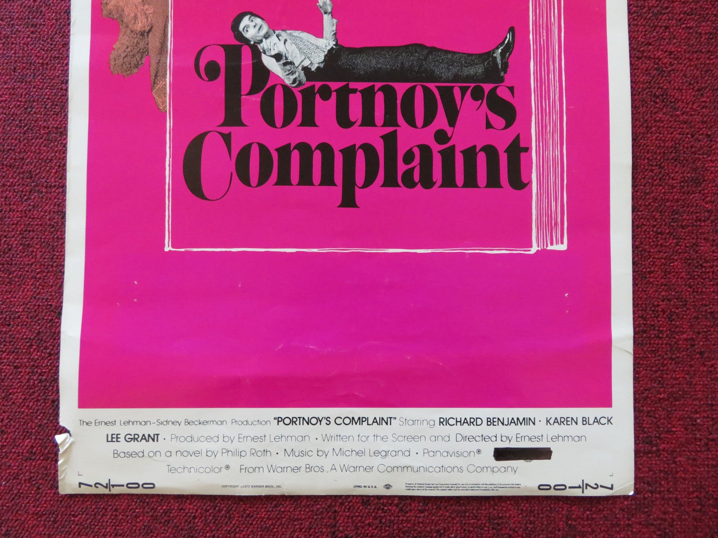 PORTNOY'S COMPLAINT US INSERT (14"x 36") POSTER RICHARD BENJAMIN K. BLACK 1972 Rendezvous Cinema Movie posters