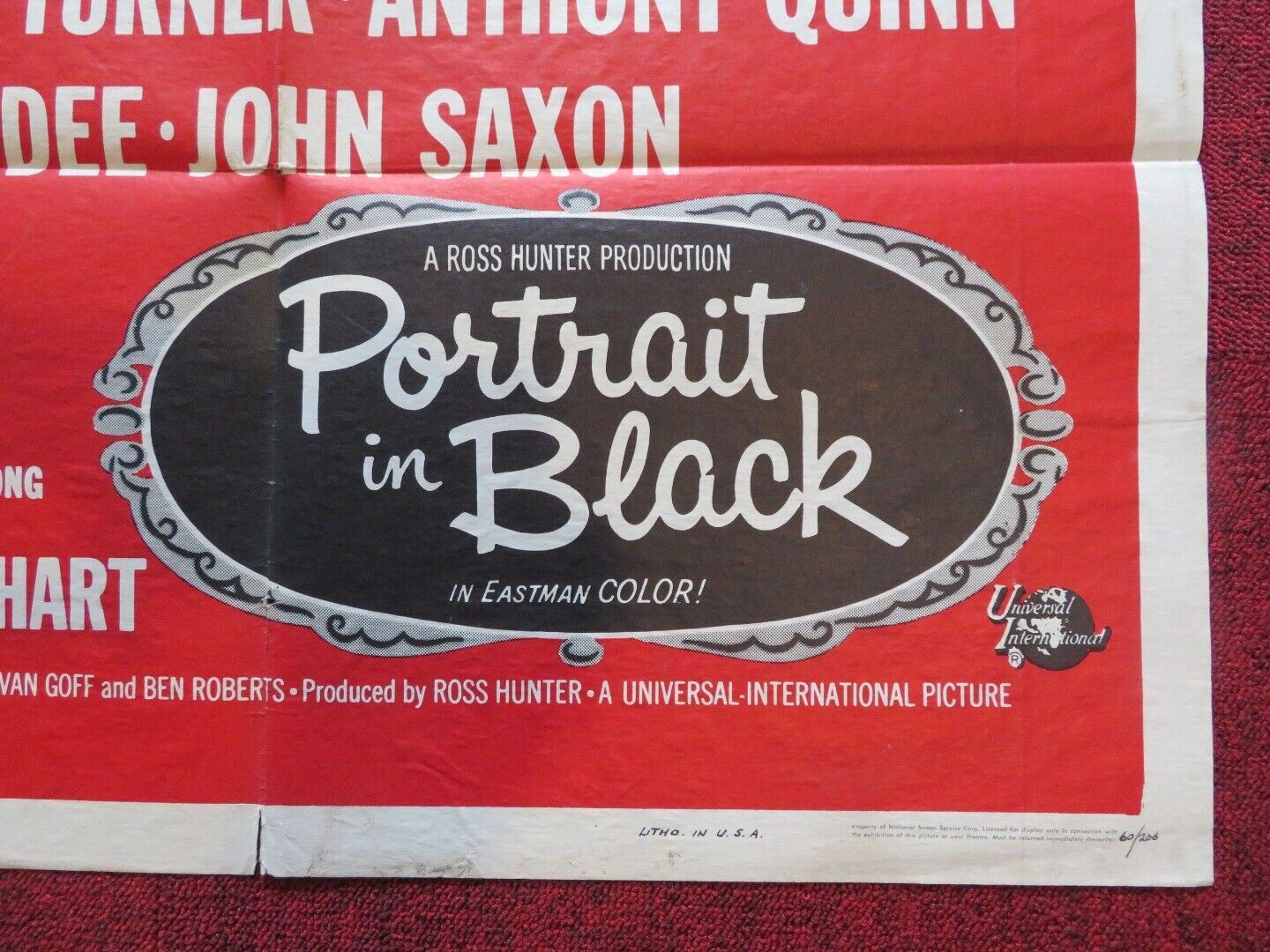 PORTRAIT IN BLACK FOLDED US ONE SHEET POSTER LANA TURNER ANTHONY QUINN 1960 Movie posters
