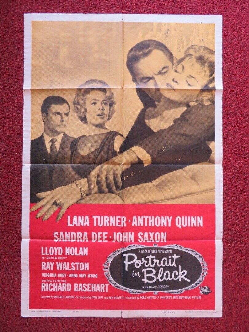 PORTRAIT IN BLACK FOLDED US ONE SHEET POSTER LANA TURNER ANTHONY QUINN 1960 Movie posters