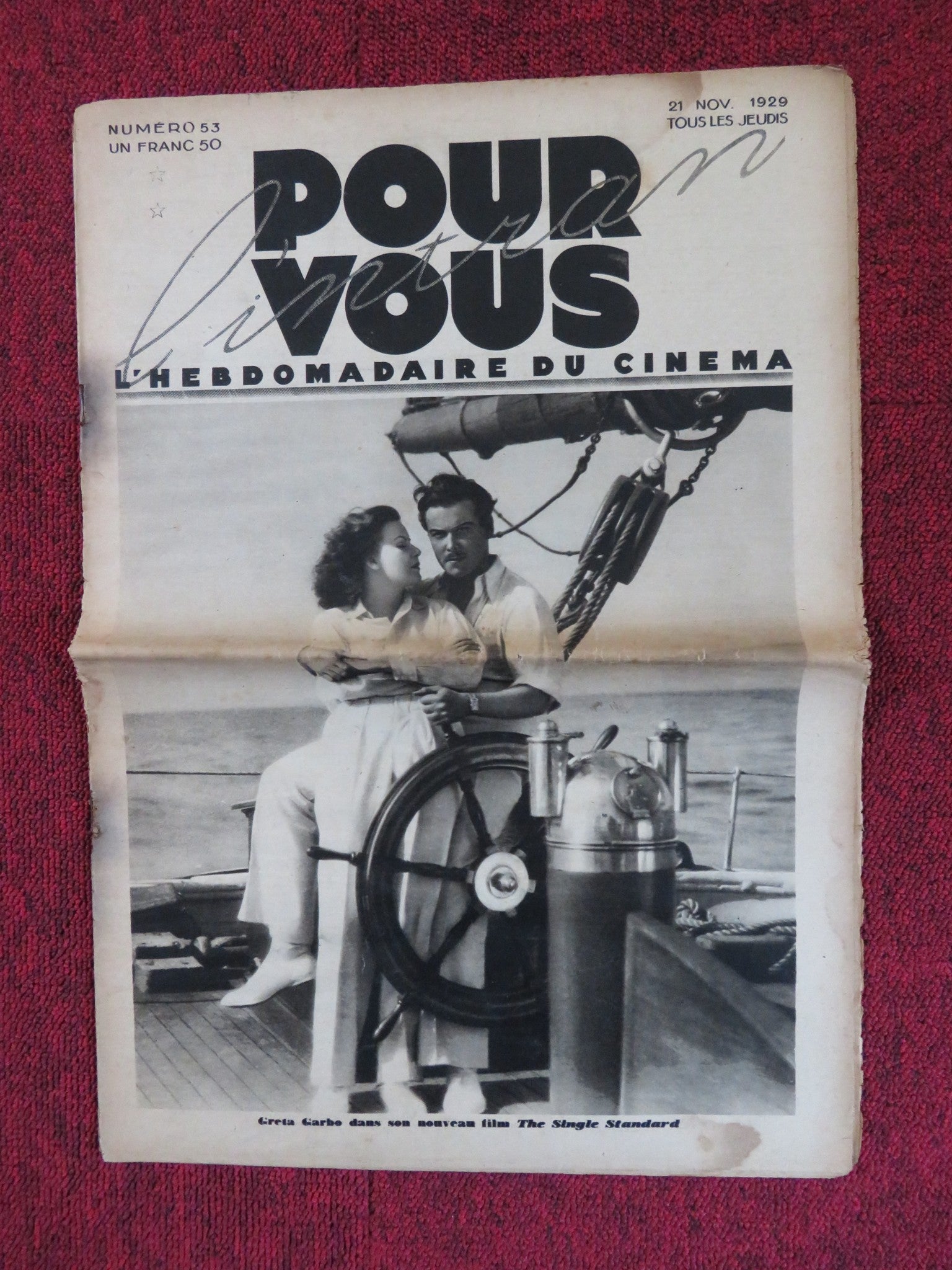 POUR VOUS CINEMA NO. 53 - FRENCH CINEMA + FILM WEEKLY NEWSPAPER GRETA GARBO 1929 Rendezvous Cinema Movie posters