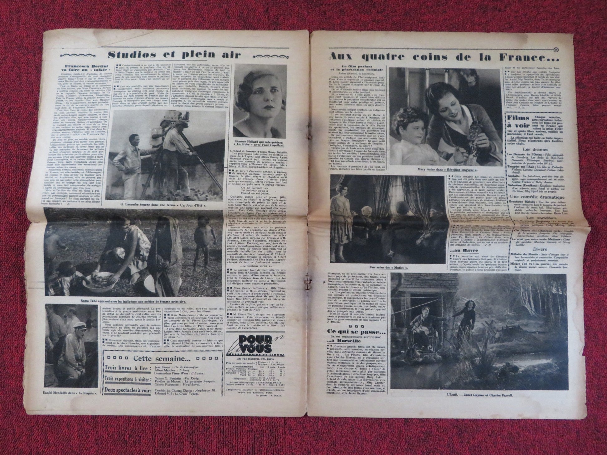 POUR VOUS CINEMA NO. 53 - FRENCH CINEMA + FILM WEEKLY NEWSPAPER GRETA GARBO 1929 Rendezvous Cinema Movie posters