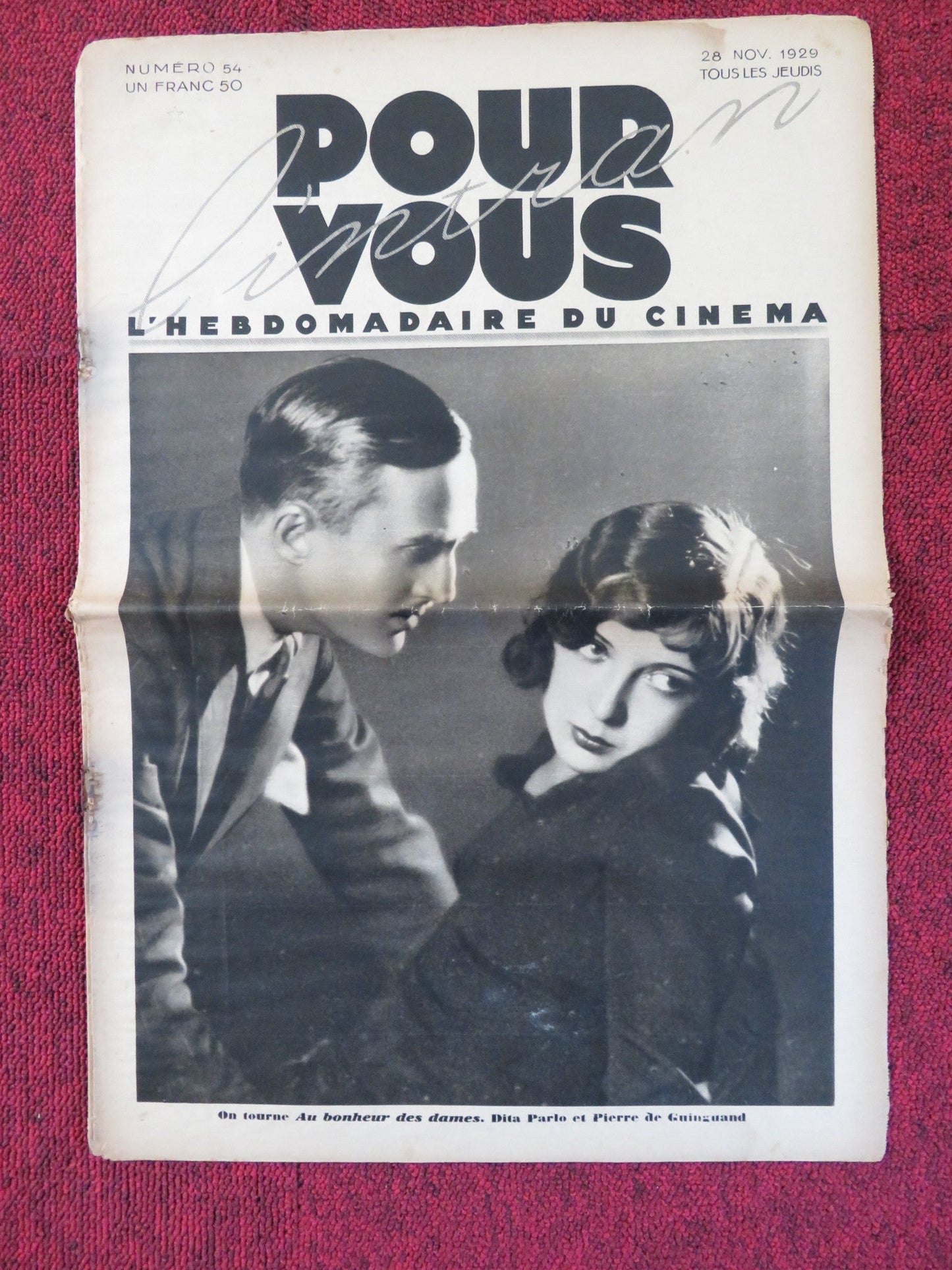 POUR VOUS CINEMA NO. 54 - FRENCH CINEMA + FILM WEEKLY NEWSPAPER DITA PARLO 1929 Rendezvous Cinema Movie posters
