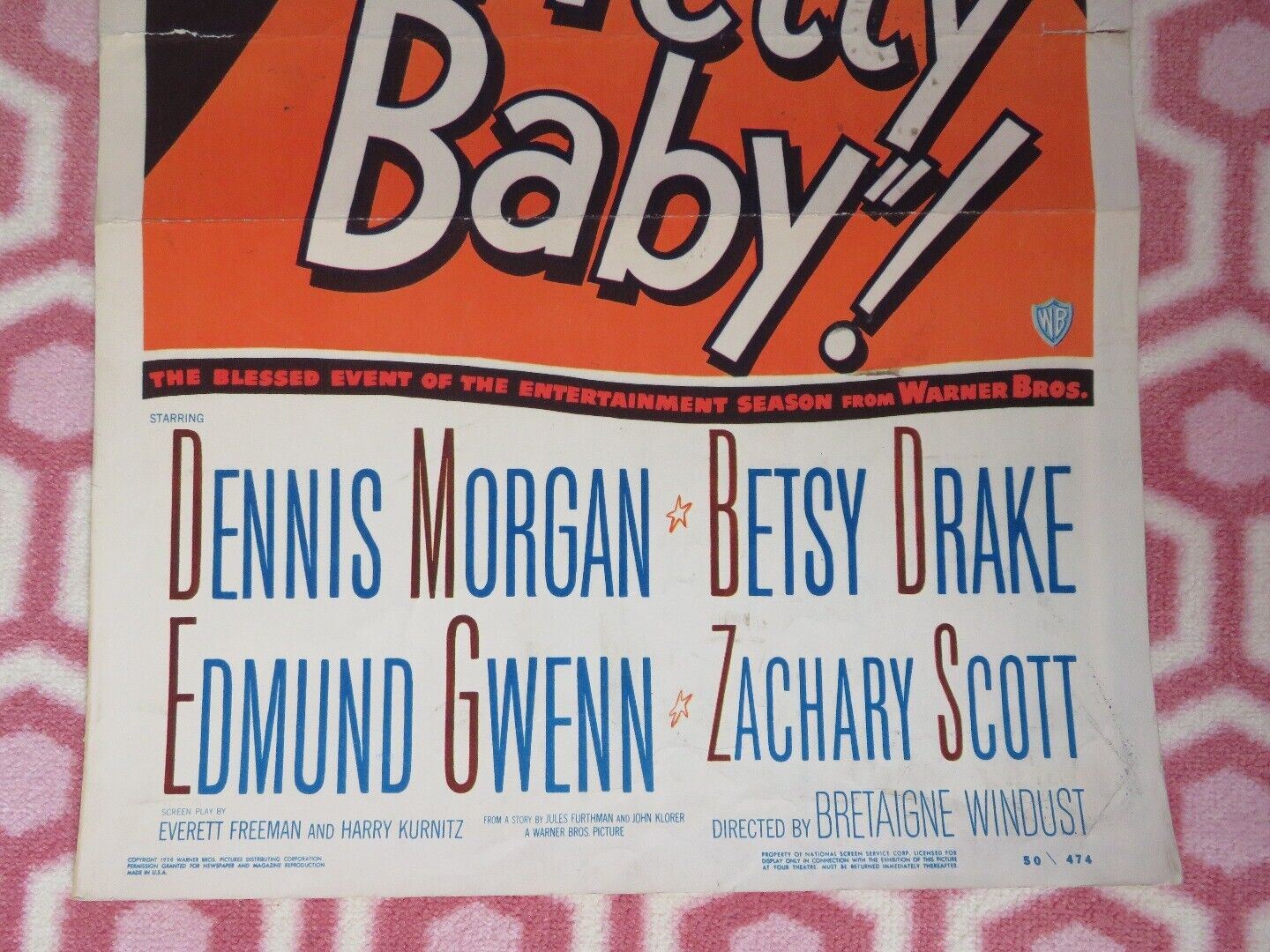 PRETTY BABY US INSERT (14"x 36") POSTER DENNIS MORGAN BETSY DRAKE 1950 Movie posters