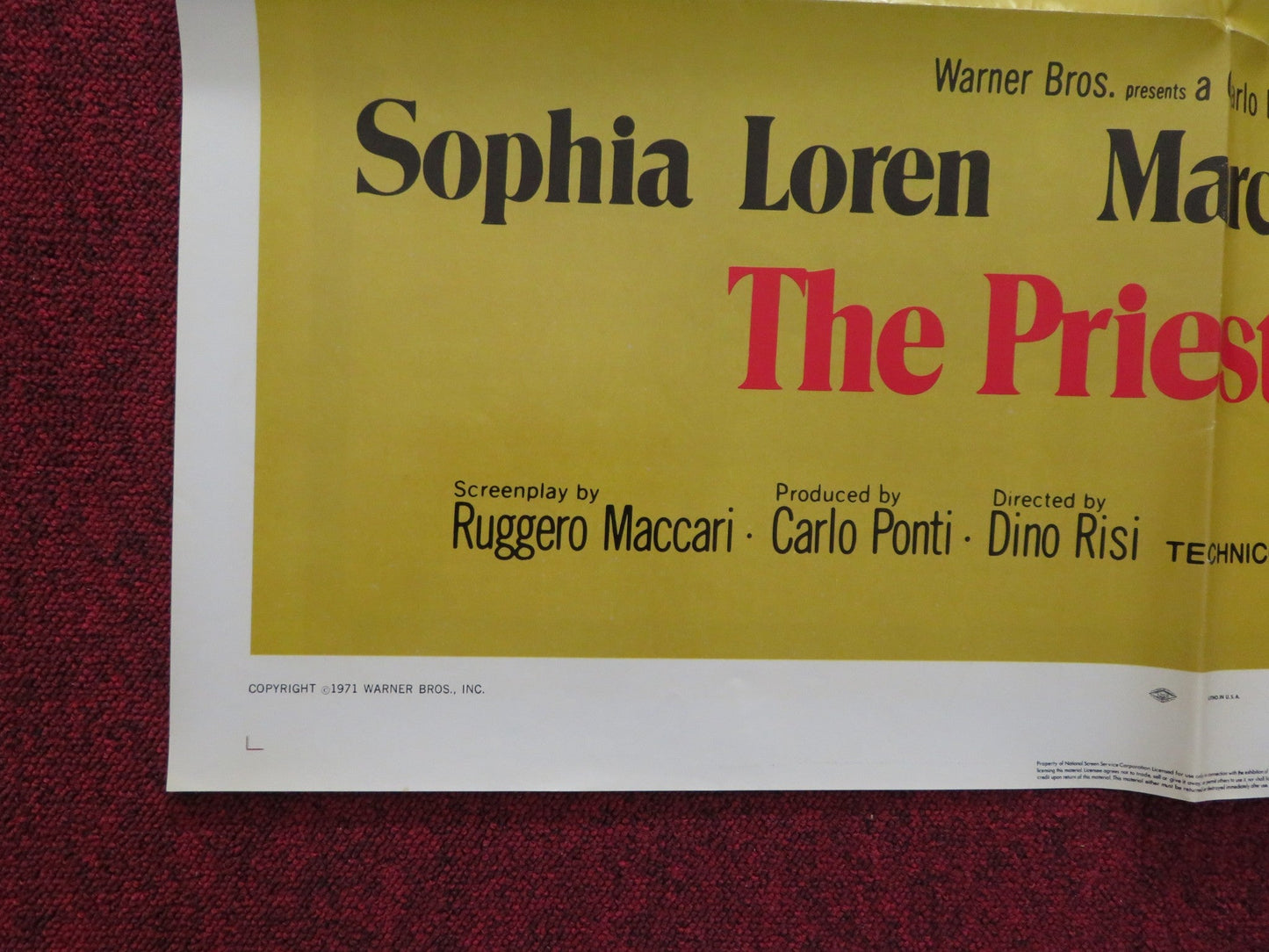 PRIEST'S WIFE FOLDED US ONE SHEET POSTER SOPHIA LOREN MARCELLO MASTROIANNI 1971 Rendezvous Cinema Movie posters