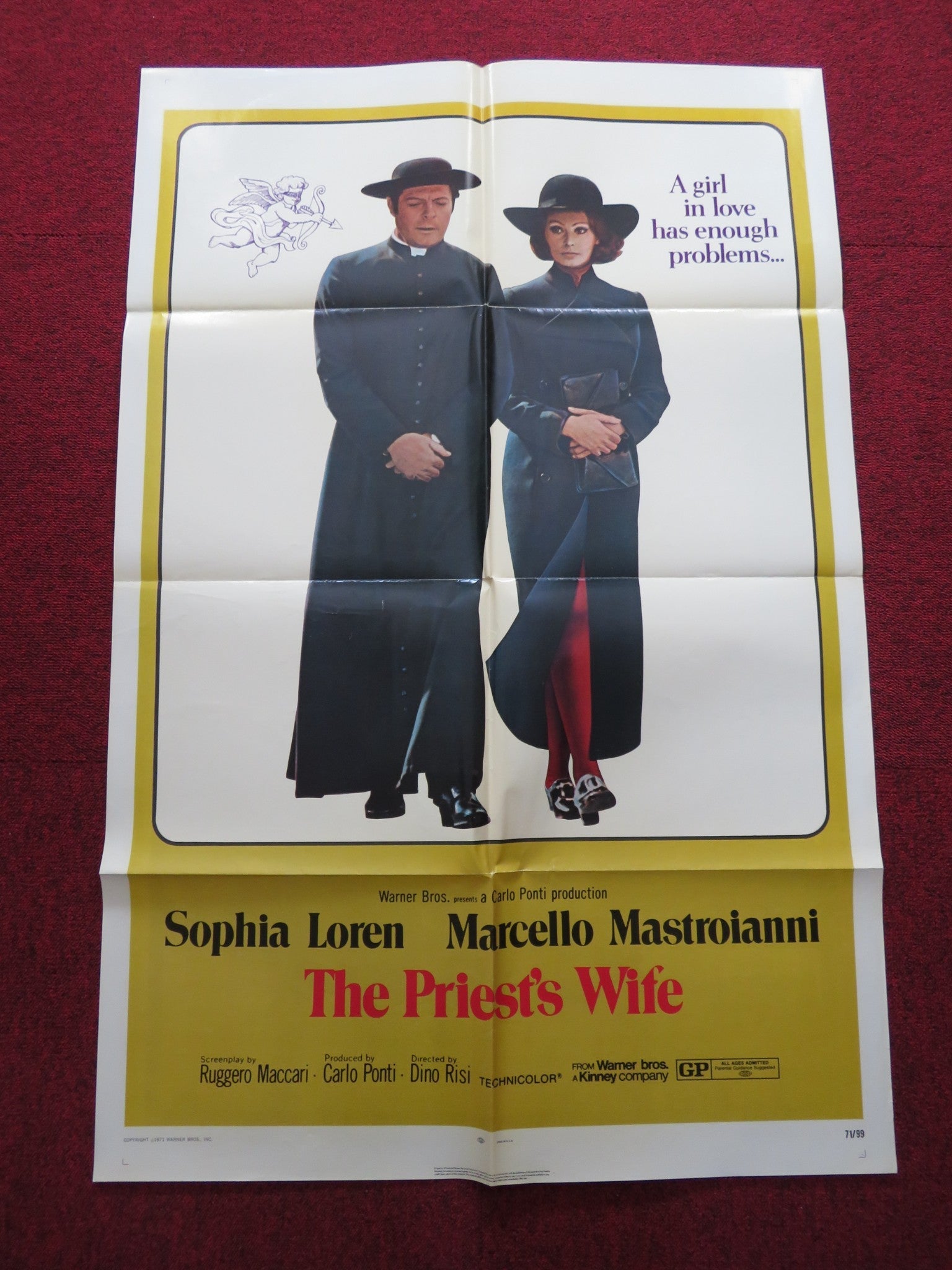 PRIEST'S WIFE FOLDED US ONE SHEET POSTER SOPHIA LOREN MARCELLO MASTROIANNI 1971 Rendezvous Cinema Movie posters