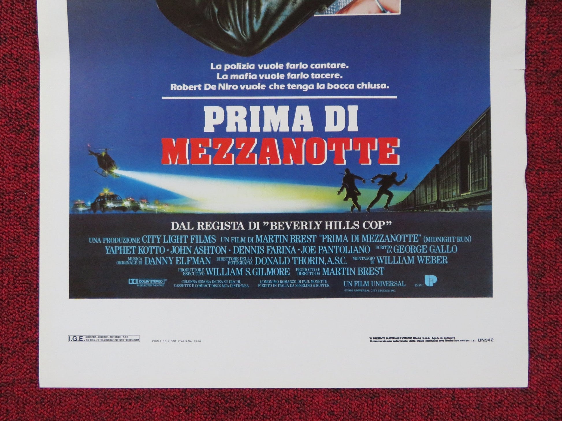 PRIMA DI MEZZANOTTE ITALIAN LOCANDINA POSTER ROBERT DE NIRO CHARLES GRODIN 1988 Rendezvous Cinema Movie posters