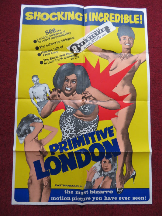 PRIMITIVE LONDON FOLDED US ONE SHEET POSTER DAVID GELL MACDONALD HOBLEY 1970 Rendezvous Cinema Movie posters