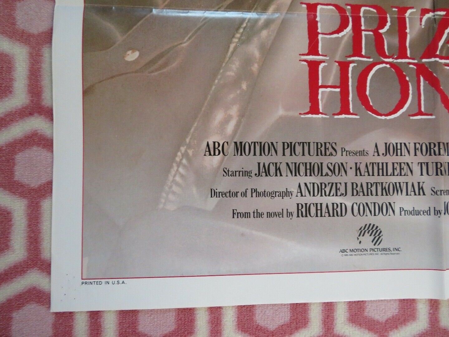 PRIZZI'S HONOR FOLDED US ONE SHEET POSTER JACK NICHOLSON KATHLEEN TURNER 1985 Movie posters
