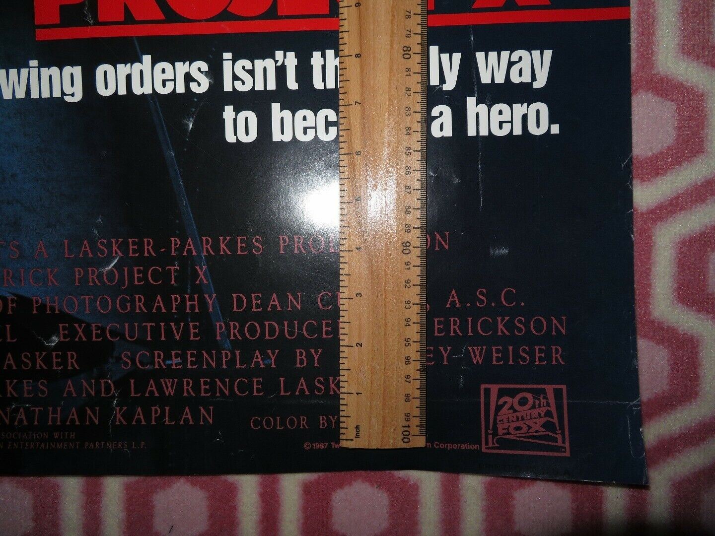 PROJECT X US ONE SHEET ROLLED POSTER MATTHEW BRODERICK 1987 Movie posters