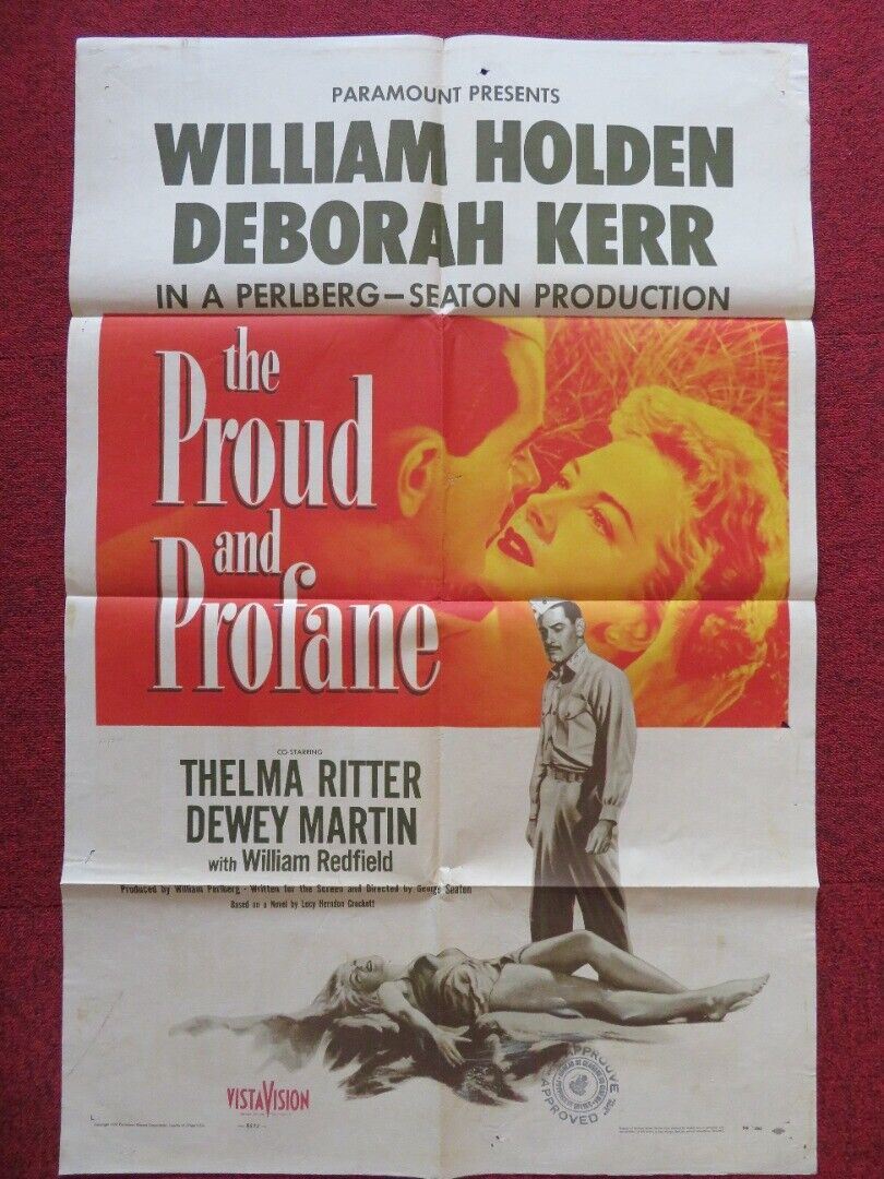 PROUD AND PROFANE FOLDED US ONE SHEET POSTER WILLIAM HOLDEN DEBORAH KERR 1956 Movie posters