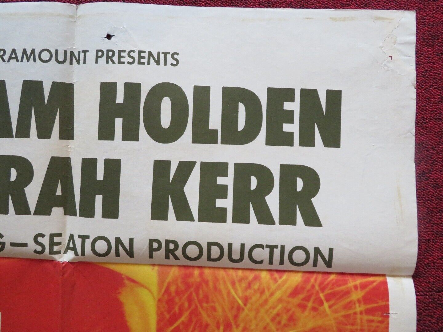 PROUD AND PROFANE FOLDED US ONE SHEET POSTER WILLIAM HOLDEN DEBORAH KERR 1956 Movie posters