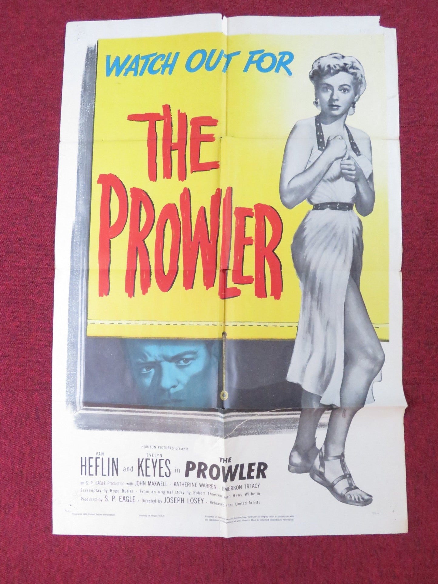 PROWLER FOLDED US ONE SHEET POSTER VAN HEFLIN EVELYN KEYES 1951 Rendezvous Cinema Movie posters