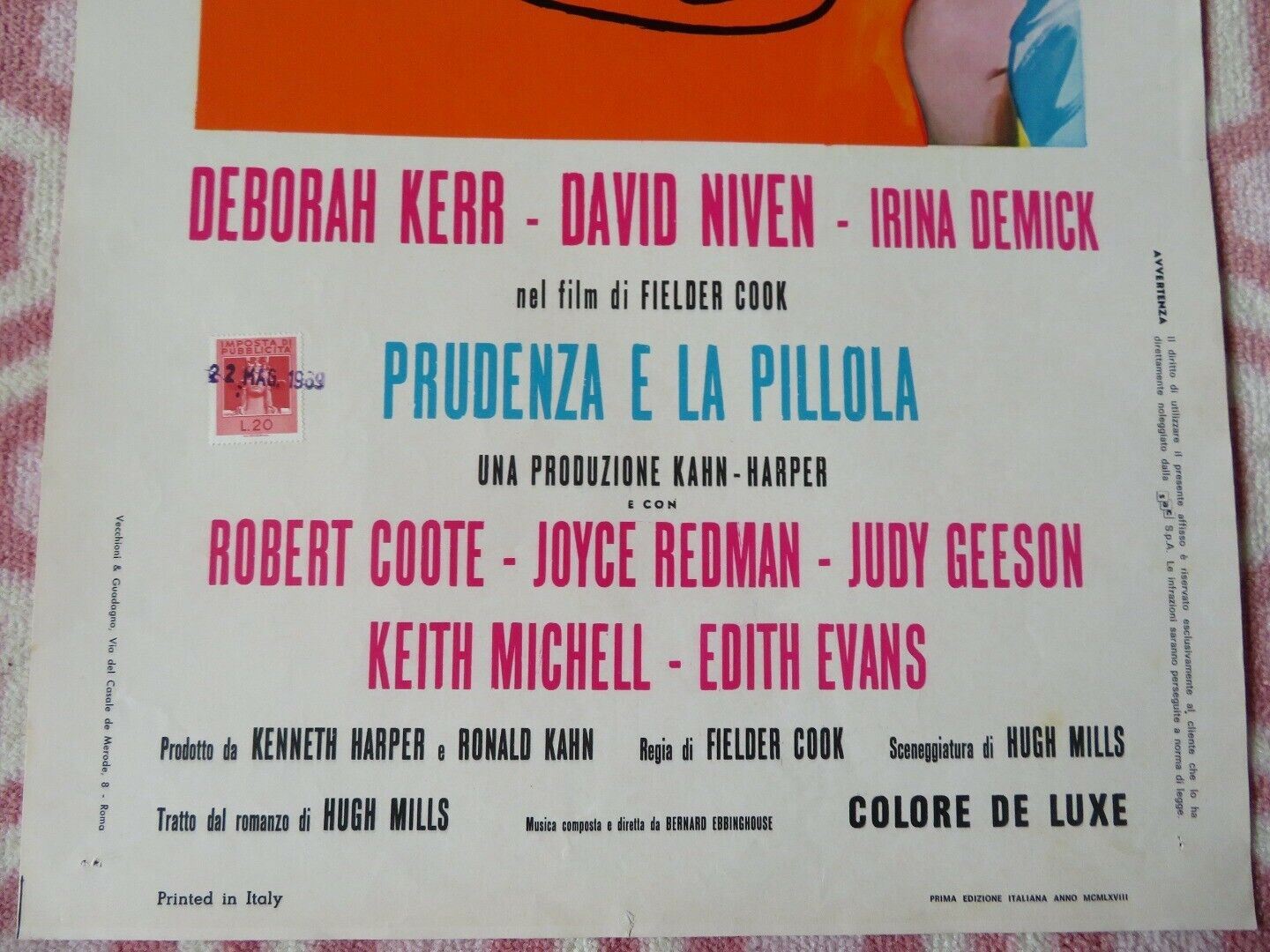PRUDENZA E LA PILLOLA ITALIAN LOCANDINA (27.5"x13") POSTER DEBORAH KERR 1969 Movie posters