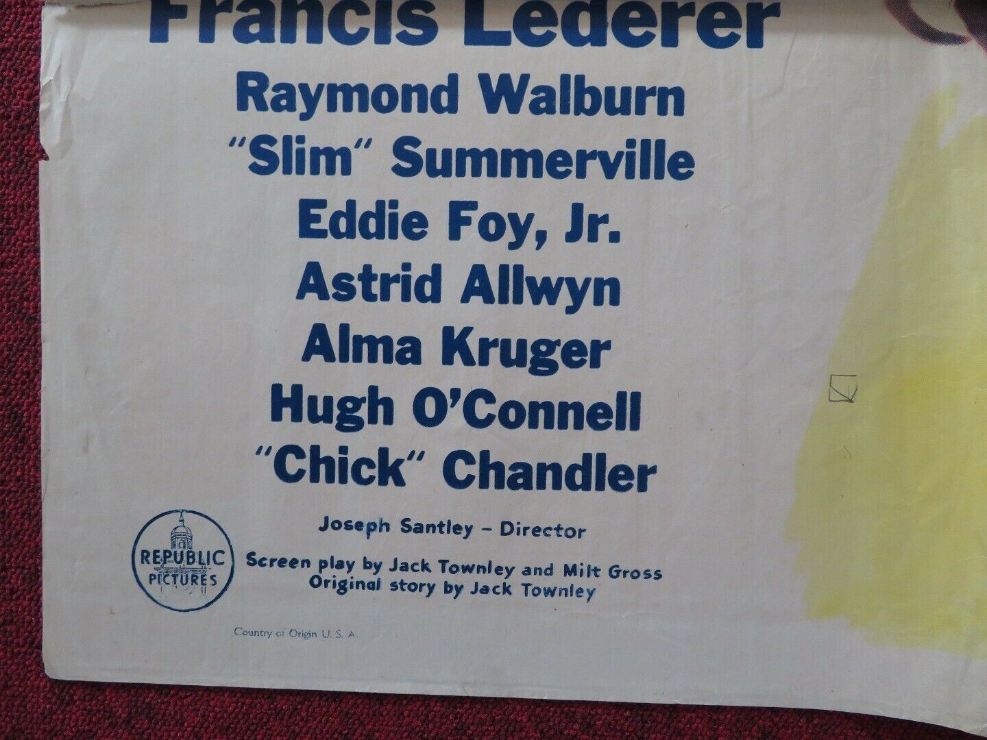 PUDDIN' HEAD USA ONE SHEET FOLDED POSTER JUDY CANOVA FRANCIS LEDERER 1941 Movie posters