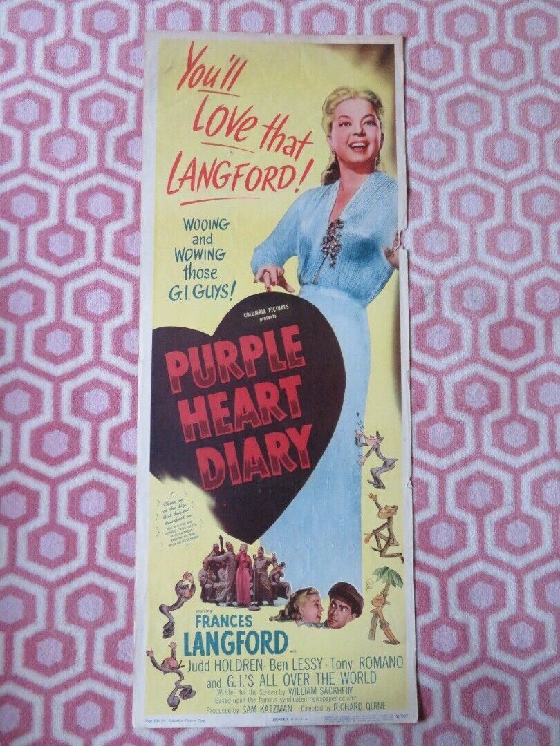 PURPLE HEART DIARY US INSERT (14"x 36") POSTER FRANCES LANGFORD 1951 - Rendezvous Cinema