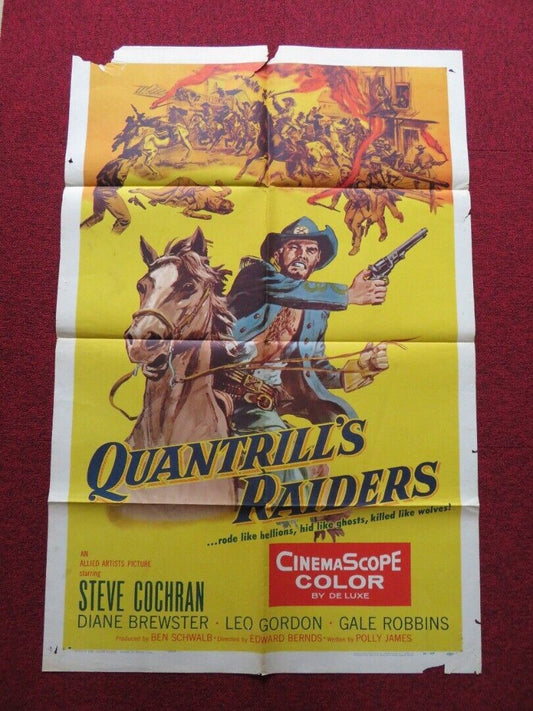 QUANTRILL'S RAIDERS FOLDED US ONE SHEET POSTER STEVE COCHRAN DIANE BREWSTER 1958 - Rendezvous Cinema