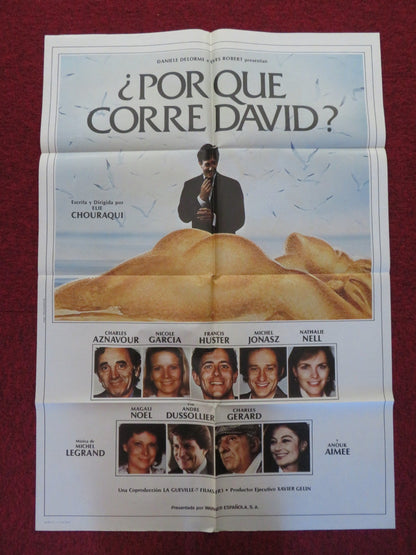QU'EST - CE QUI FAIT COURIR DAVID FOLDED SPANISH POSTER CHARLES AZNAVOUR 1982 Rendezvous Cinema Movie posters