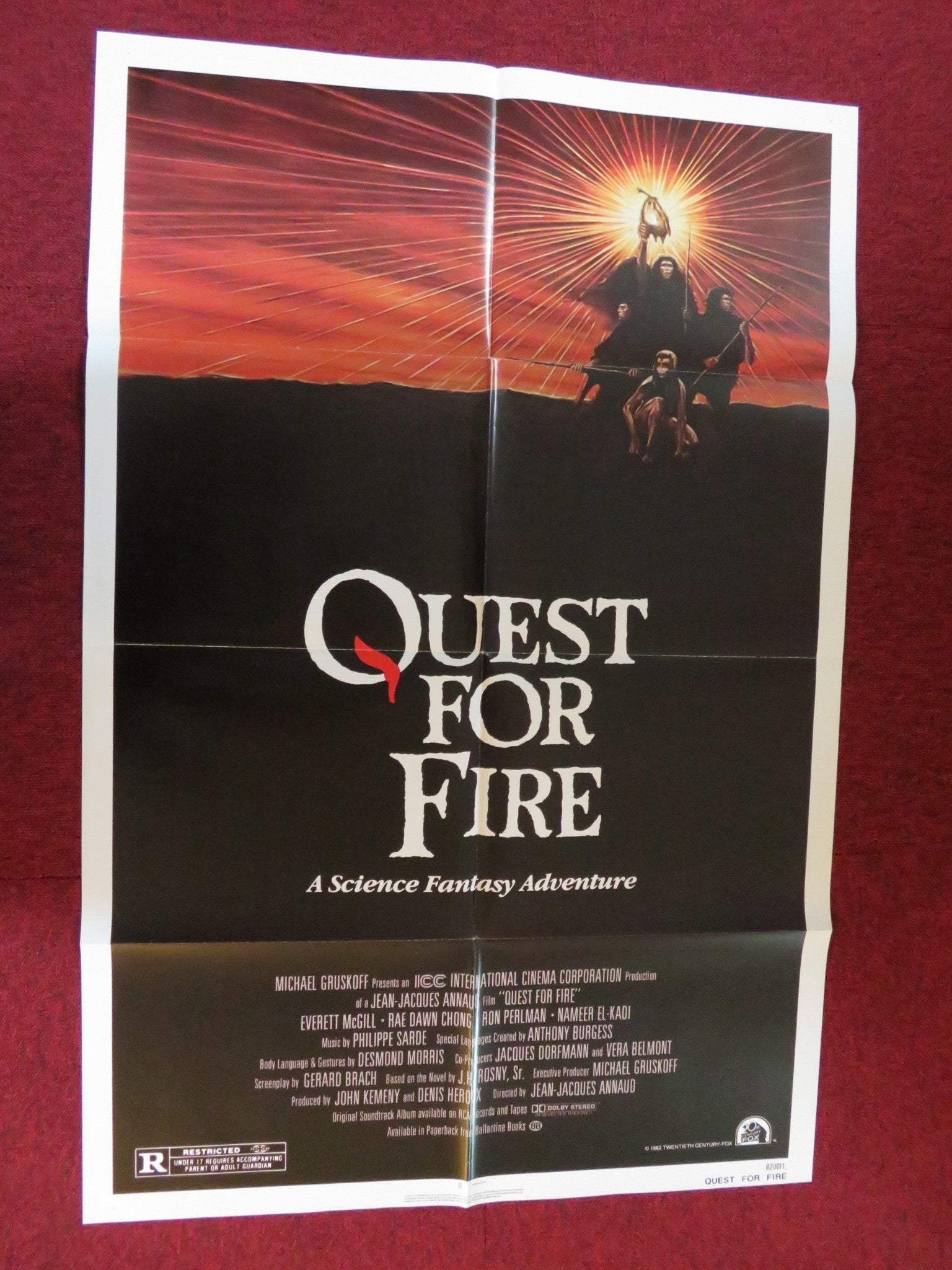 QUEST FOR FIRE FOLDED US ONE SHEET POSTER EVERETT MCGILL RON PERLMAN 1982 Rendezvous Cinema Movie posters