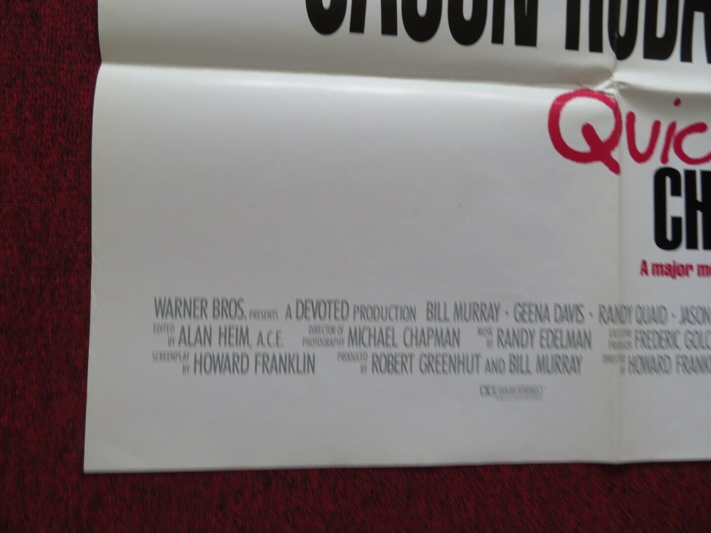 QUICK CHANGE FOLDED US ONE SHEET POSTER BILL MURRAY GEENA DAVIS 1990 Movie posters