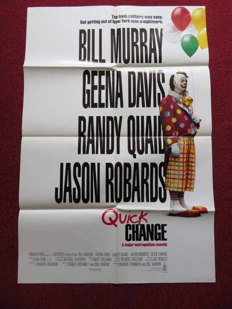 QUICK CHANGE FOLDED US ONE SHEET POSTER BILL MURRAY GEENA DAVIS 1990 Movie posters