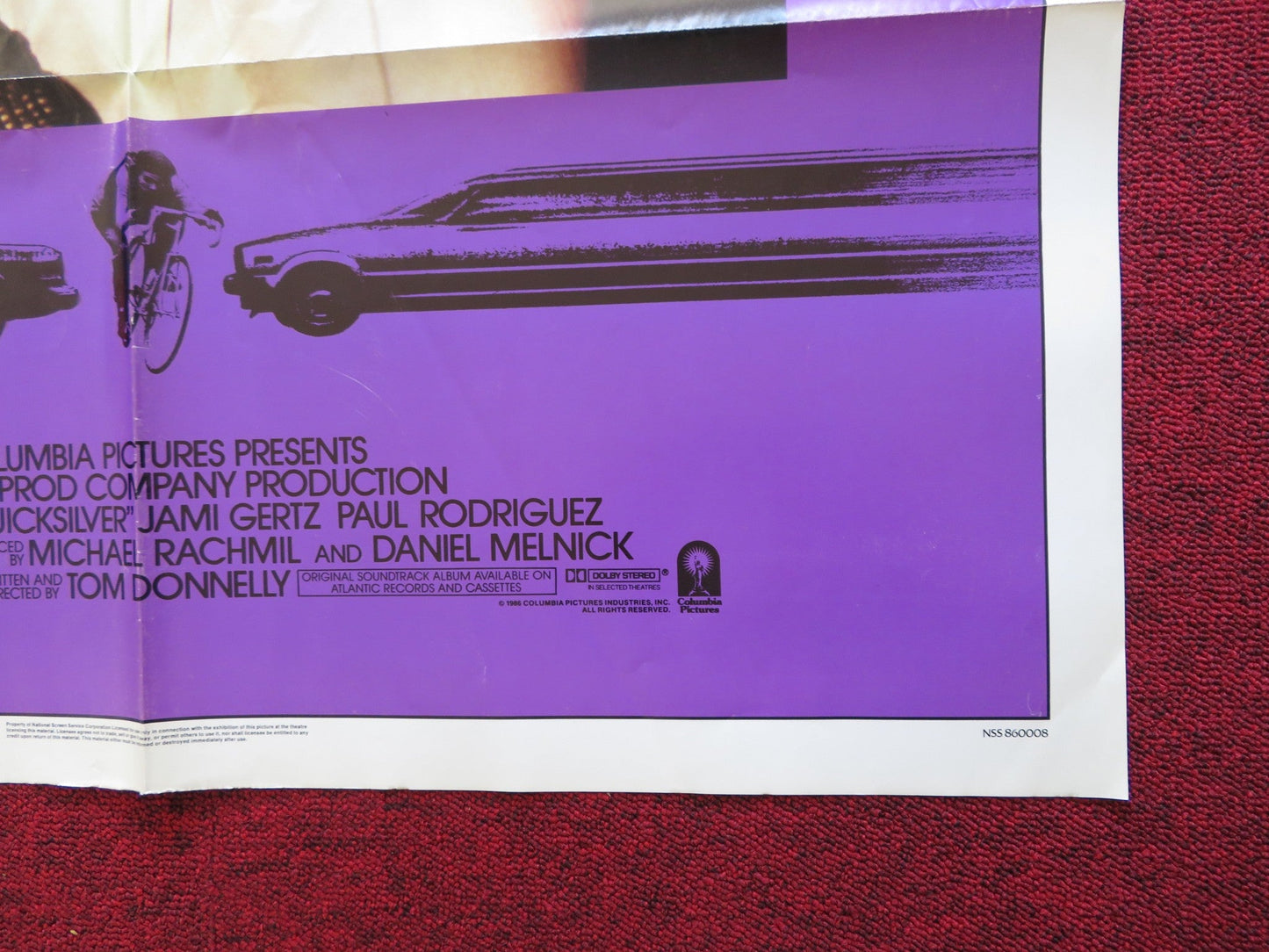 QUICKSLIVER FOLDED US ONE SHEET POSTER KEVIN BACON JAMI GERTZ 1986 Rendezvous Cinema Movie posters