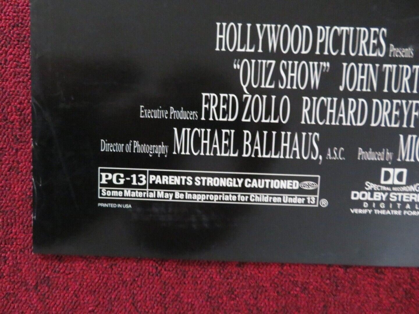 QUIZ SHOW US ONE SHEET ROLLED POSTER ROBERT REDFORD RALPH FIENNES 1994 Movie posters