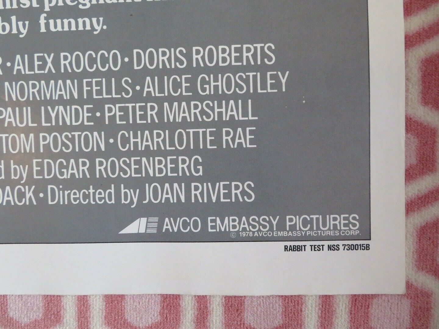 RABBIT TEST US ONE SHEET POSTER JOAN RIVERS BILLY CRYSTAL 1978 Movie posters