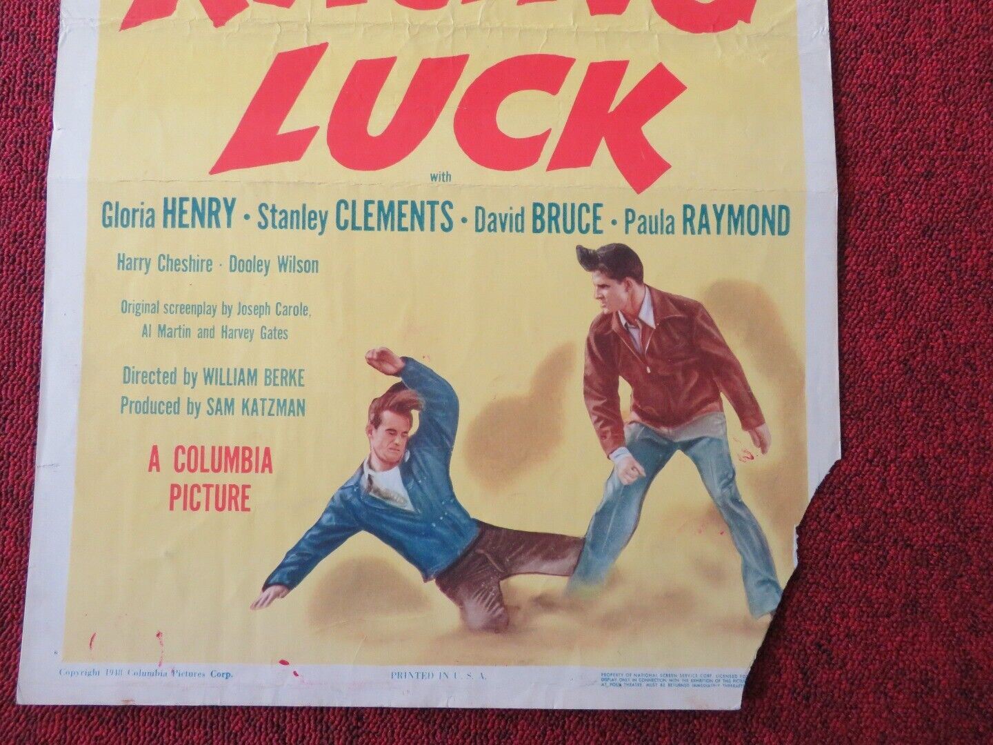 RACING LUCK US INSERT (14"x 36") POSTER GLORIA HENRY STANLEY CLEMENTS 1948 Movie posters