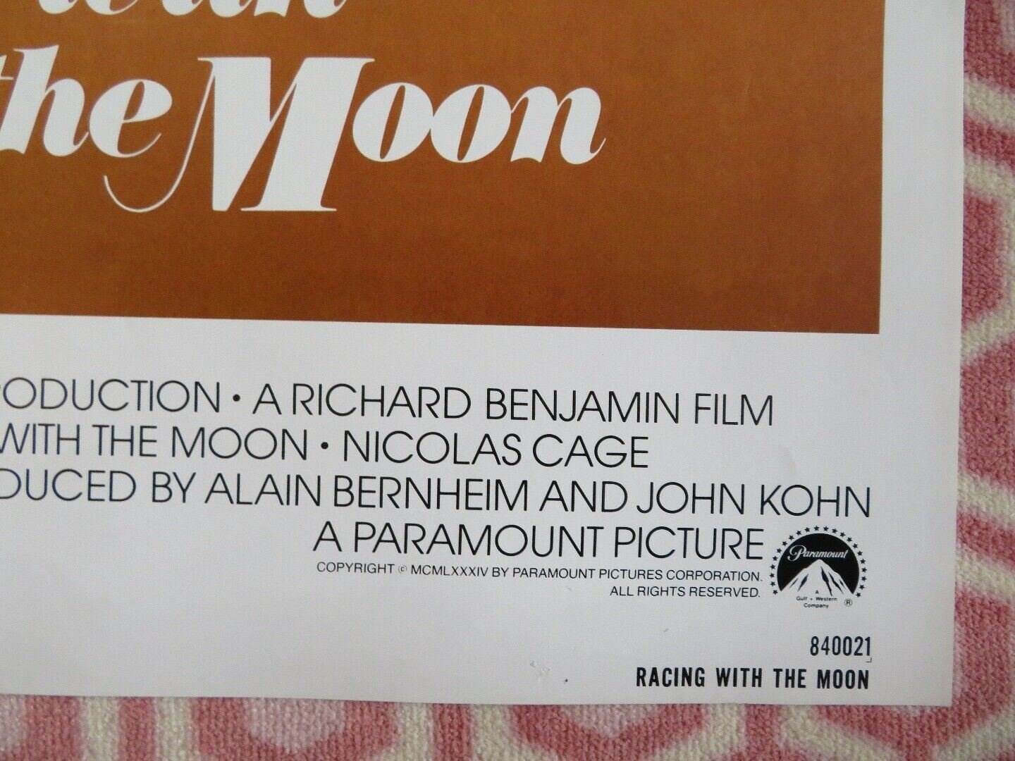 RACING WITH THE MOON US ONE SHEET POSTER NICOLAS CAGE SEAN PENN 1984 Movie posters