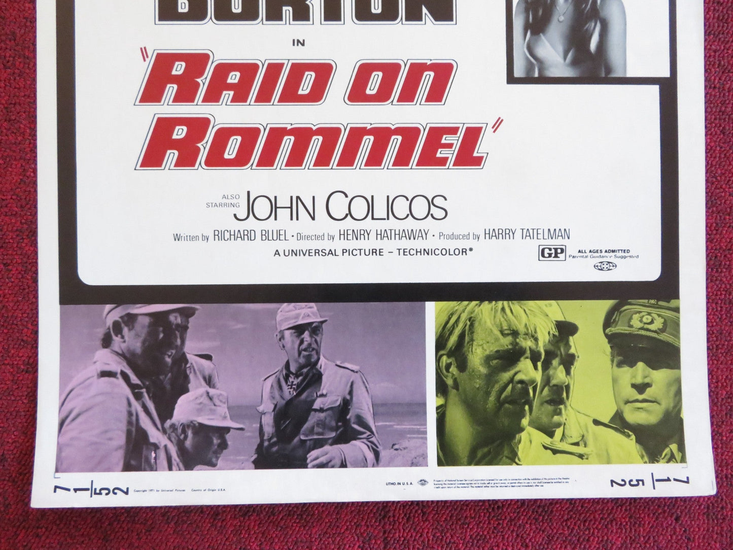 RAID ON ROMMEL US INSERT (14"x 36") POSTER RICHARD BURTON JOHN COLICOS 1971 Rendezvous Cinema Movie posters