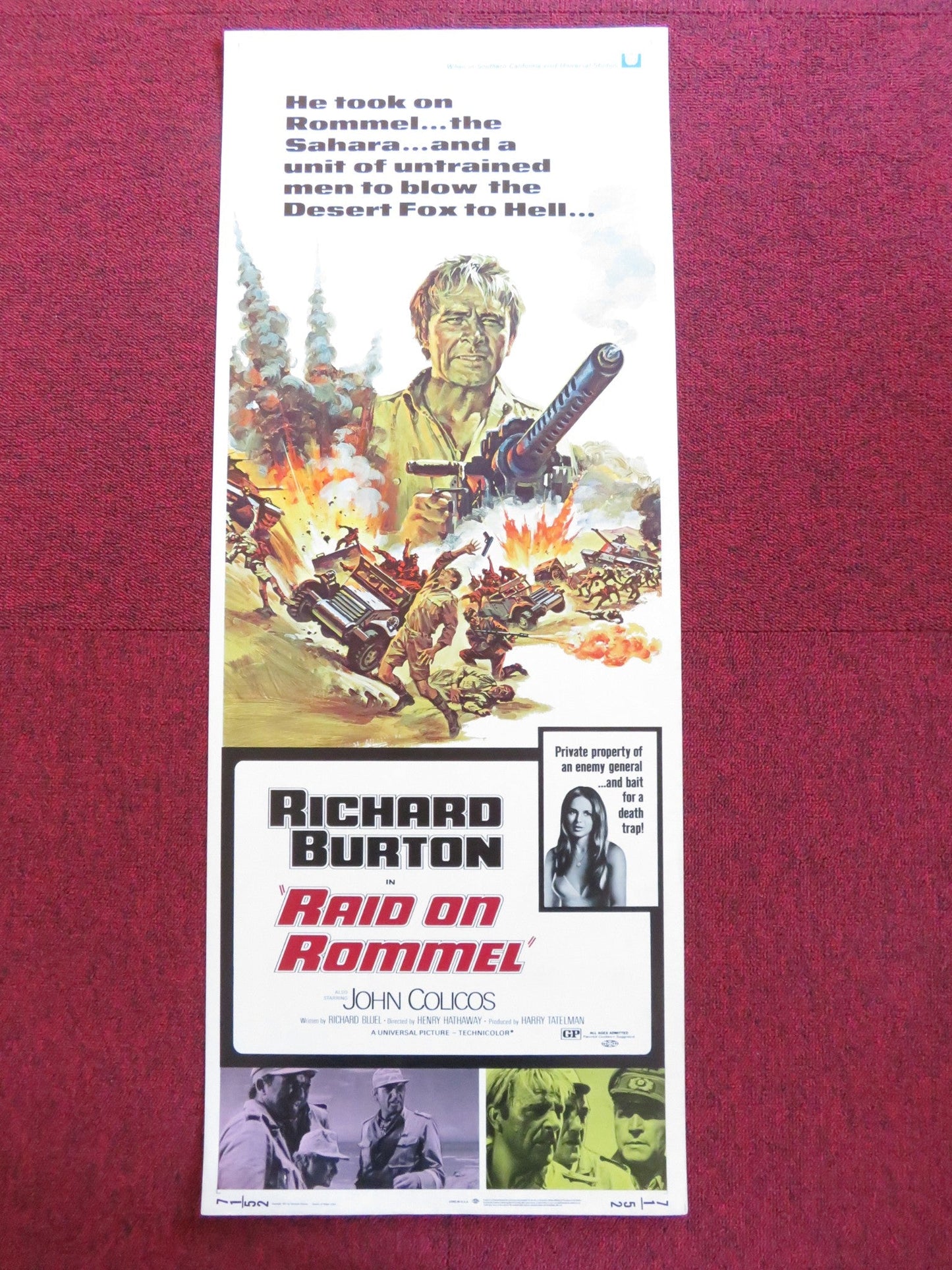 RAID ON ROMMEL US INSERT (14"x 36") POSTER RICHARD BURTON JOHN COLICOS 1971 Rendezvous Cinema Movie posters