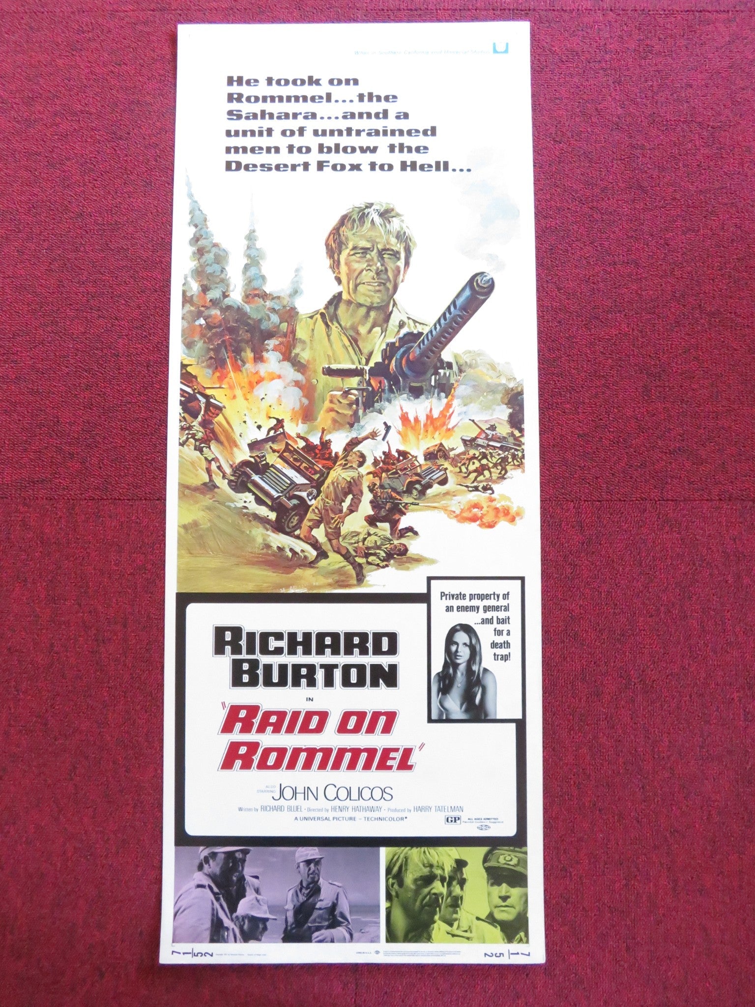 RAID ON ROMMEL US INSERT (14"x 36") POSTER RICHARD BURTON JOHN COLICOS 1971 Rendezvous Cinema Movie posters