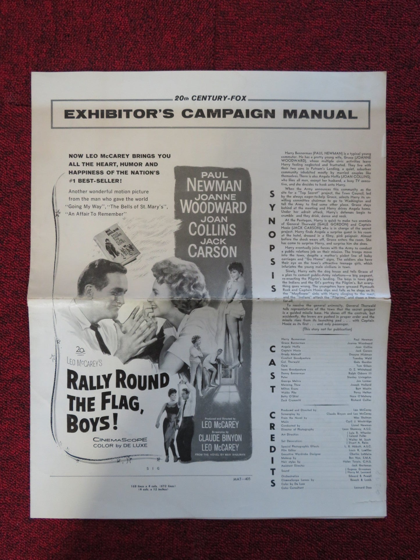 RALLY ROUND THE FLAG BOYS! UNCUT 20TH CENTURY FOX FOLDED PRESS BOOK NEWMAN 1958 Rendezvous Cinema Movie posters