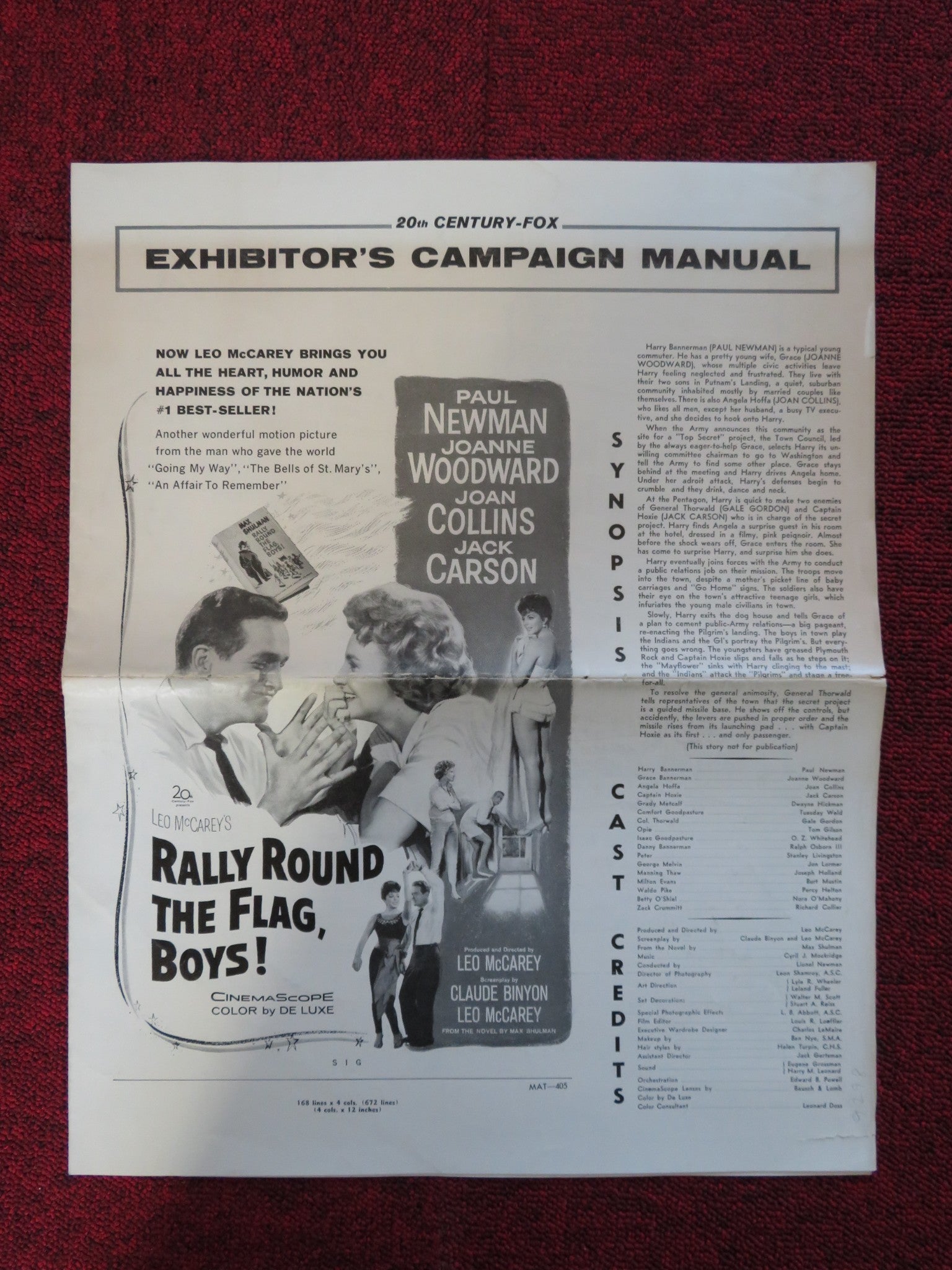 RALLY ROUND THE FLAG BOYS! UNCUT 20TH CENTURY FOX FOLDED PRESS BOOK NEWMAN 1958 Rendezvous Cinema Movie posters