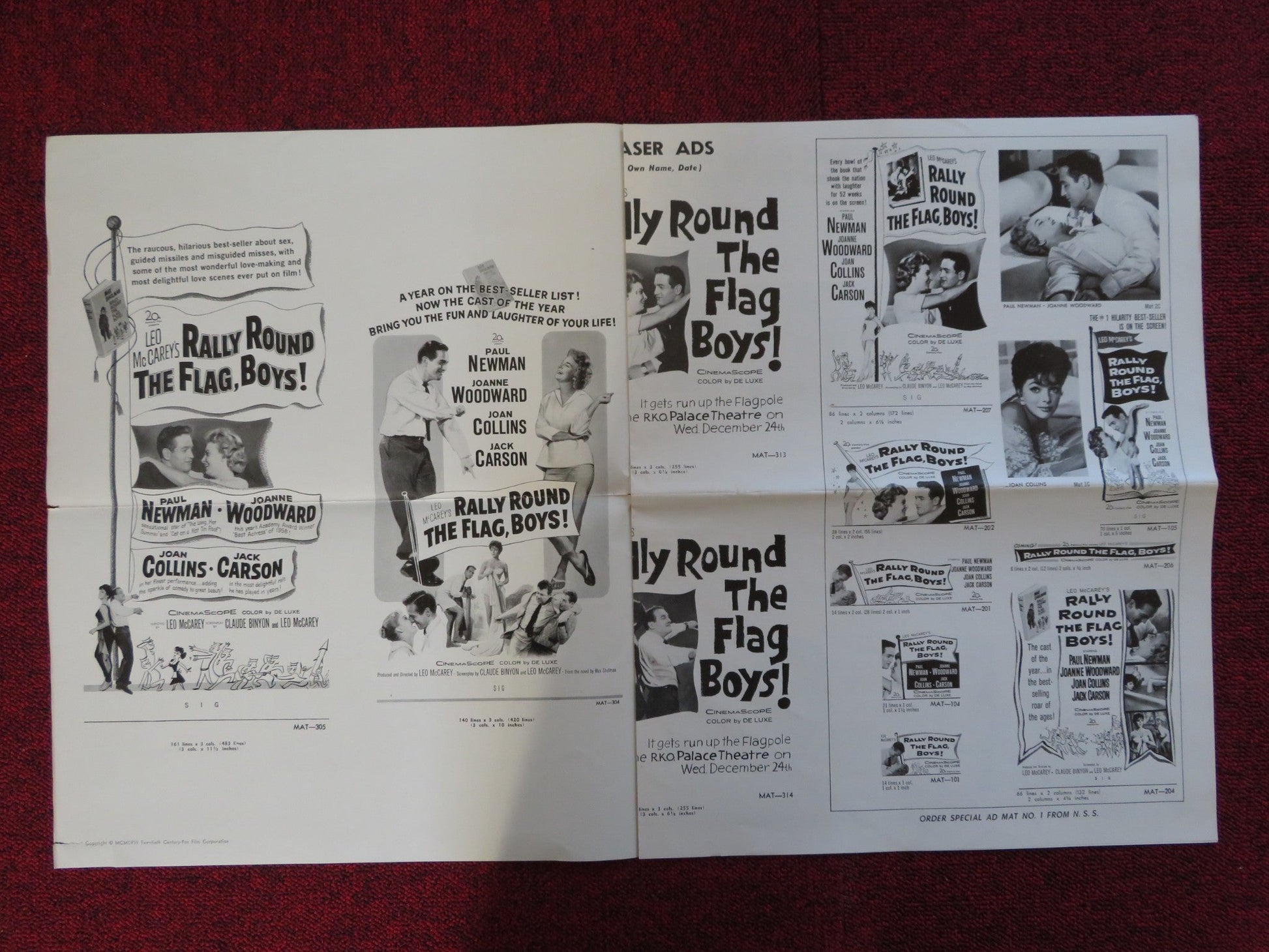 RALLY ROUND THE FLAG BOYS! UNCUT 20TH CENTURY FOX FOLDED PRESS BOOK NEWMAN 1958 Rendezvous Cinema Movie posters