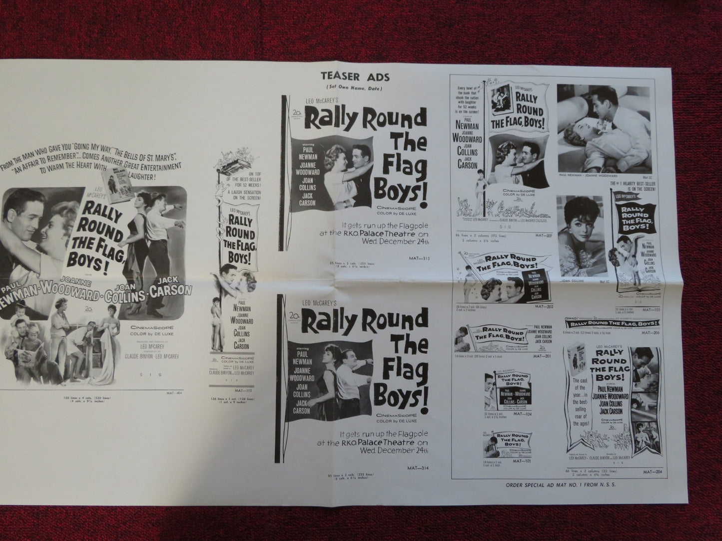 RALLY ROUND THE FLAG BOYS! UNCUT 20TH CENTURY FOX FOLDED PRESS BOOK NEWMAN 1958 Rendezvous Cinema Movie posters