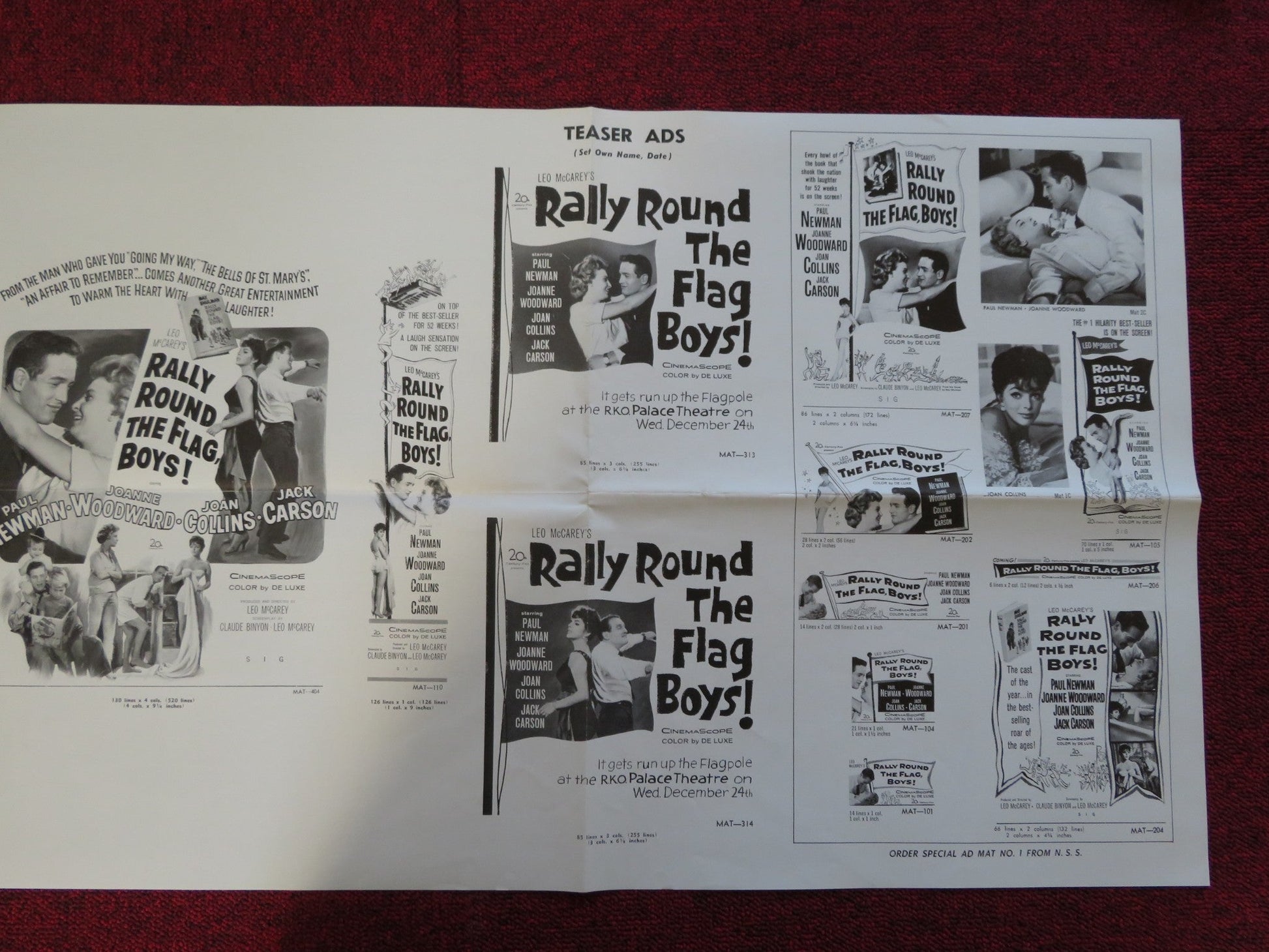 RALLY ROUND THE FLAG BOYS! UNCUT 20TH CENTURY FOX FOLDED PRESS BOOK NEWMAN 1958 Rendezvous Cinema Movie posters