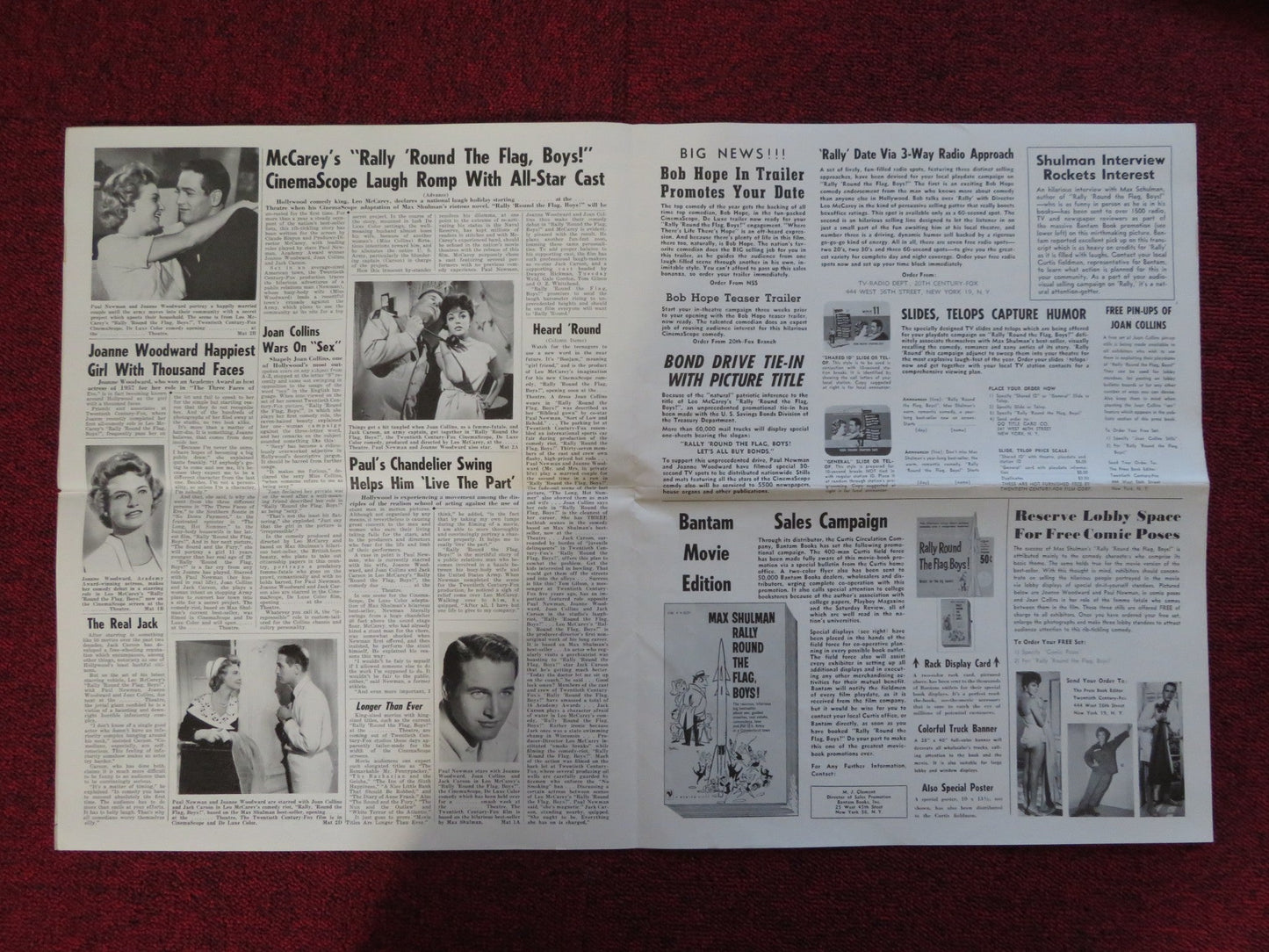 RALLY ROUND THE FLAG BOYS! UNCUT 20TH CENTURY FOX FOLDED PRESS BOOK NEWMAN 1958 Rendezvous Cinema Movie posters