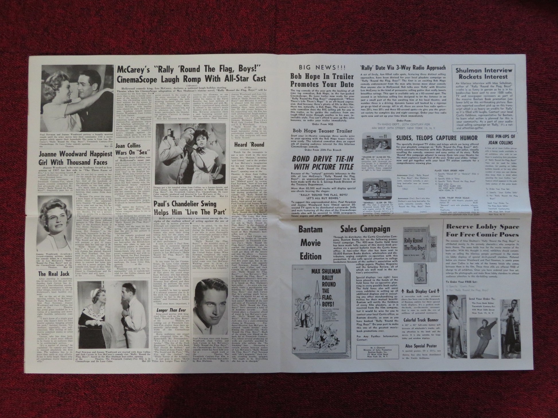 RALLY ROUND THE FLAG BOYS! UNCUT 20TH CENTURY FOX FOLDED PRESS BOOK NEWMAN 1958 Rendezvous Cinema Movie posters