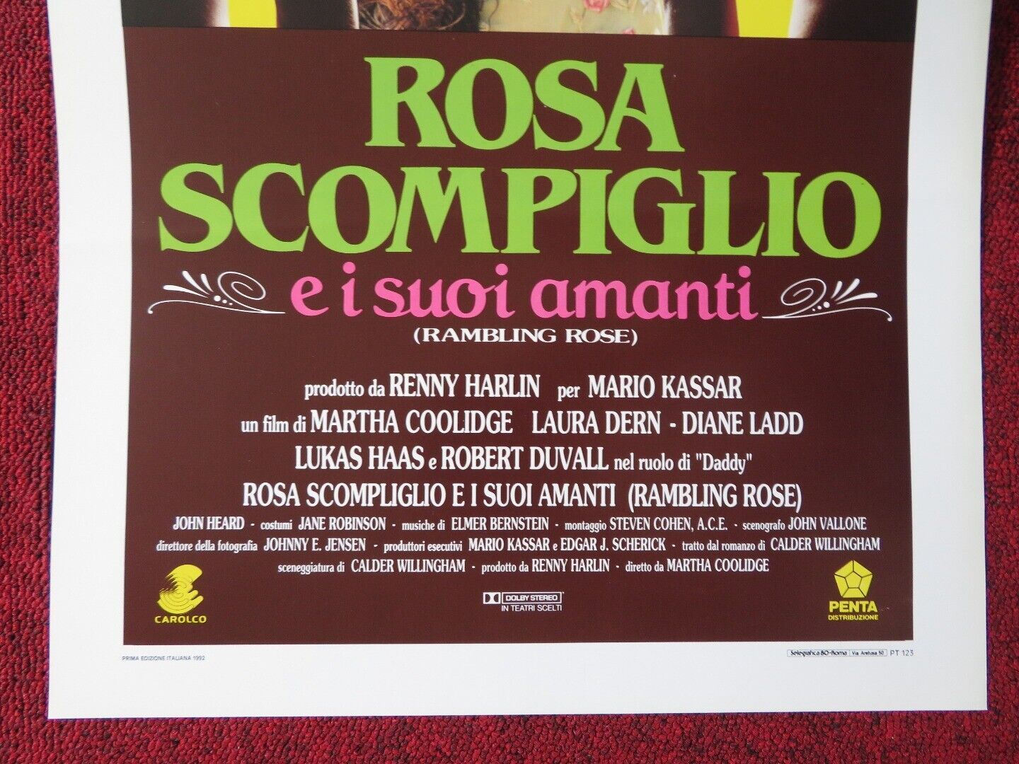RAMBLING ROSE ITALIAN LOCANDINA (27.5"x13") POSTER LAUREN DERN R DUVALL 1992 Movie posters