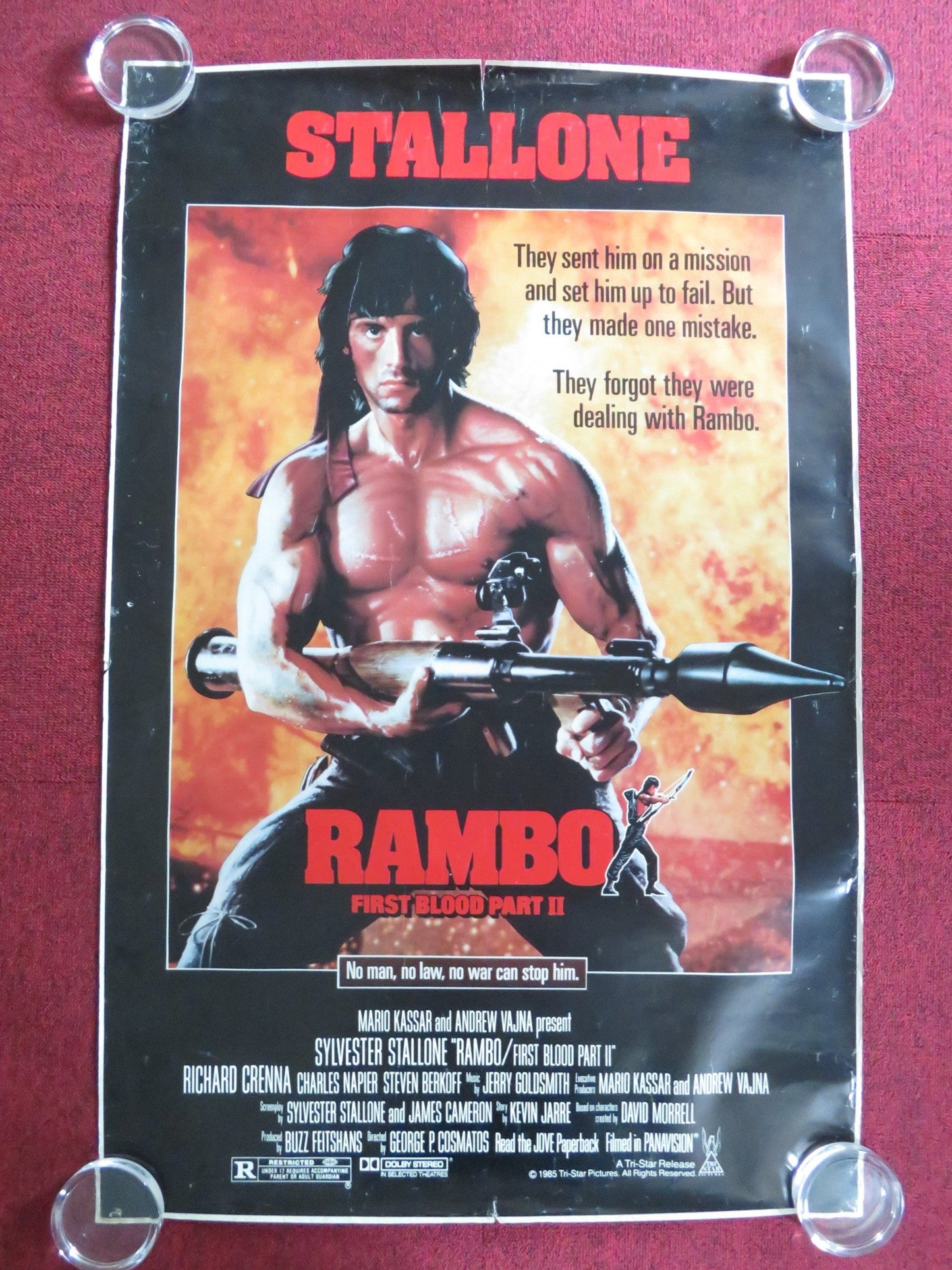 RAMBO: FIRST BLOOD PART II US ONE SHEET ROLLED POSTER SYLVESTER STALLONE 1985 Rendezvous Cinema Movie posters