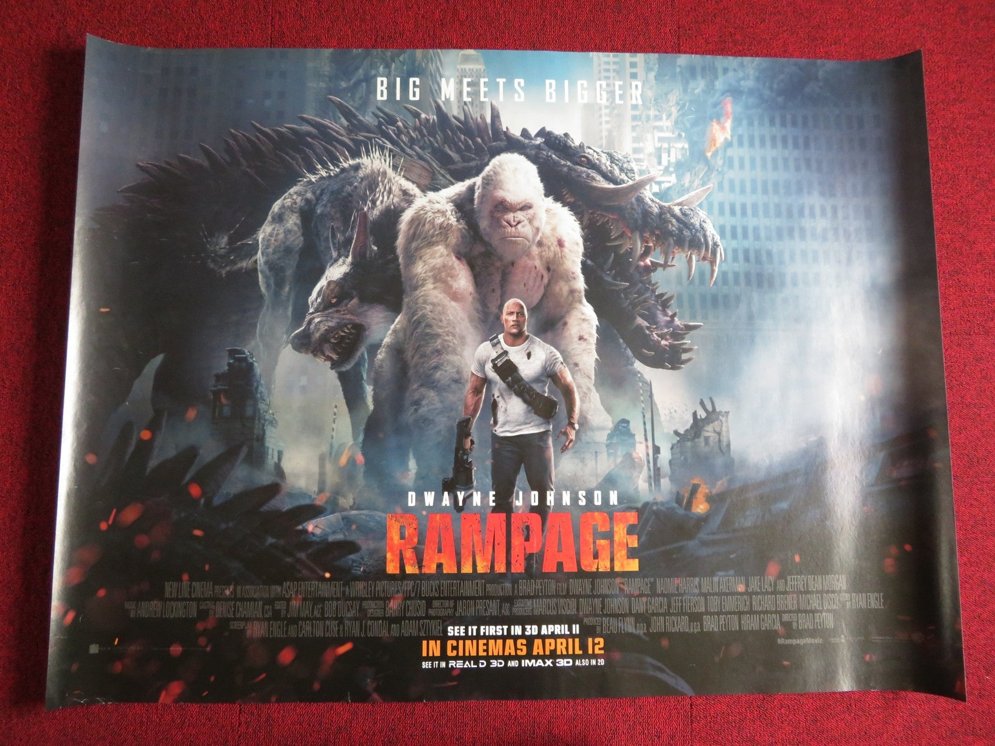 RAMPAGE - A UK QUAD (30"x 40") ROLLED POSTER DWAYNE JOHNSON NAOMIE HARRIS 2018 Rendezvous Cinema Movie posters