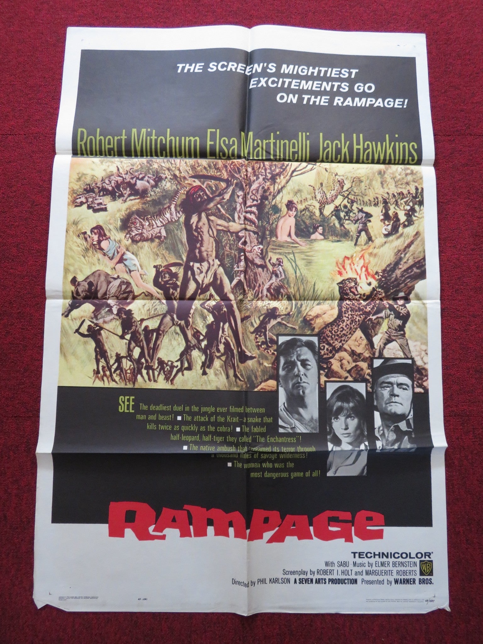 RAMPAGE FOLDED US ONE SHEET POSTER ROBERT MITCHUM ELSA MARTINELLI 1963 Rendezvous Cinema Movie posters