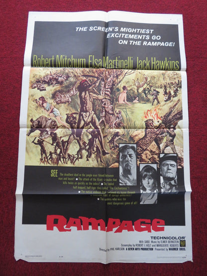 RAMPAGE FOLDED US ONE SHEET POSTER ROBERT MITCHUM ELSA MARTINELLI 1963 Rendezvous Cinema Movie posters