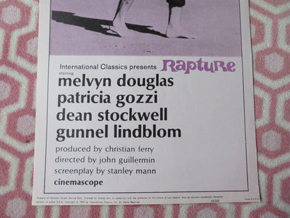 RAPTURE US INSERT (14"x 36") POSTER MELVYN DOUGLSAS PATRICIA GOZZI 1965 - Rendezvous Cinema