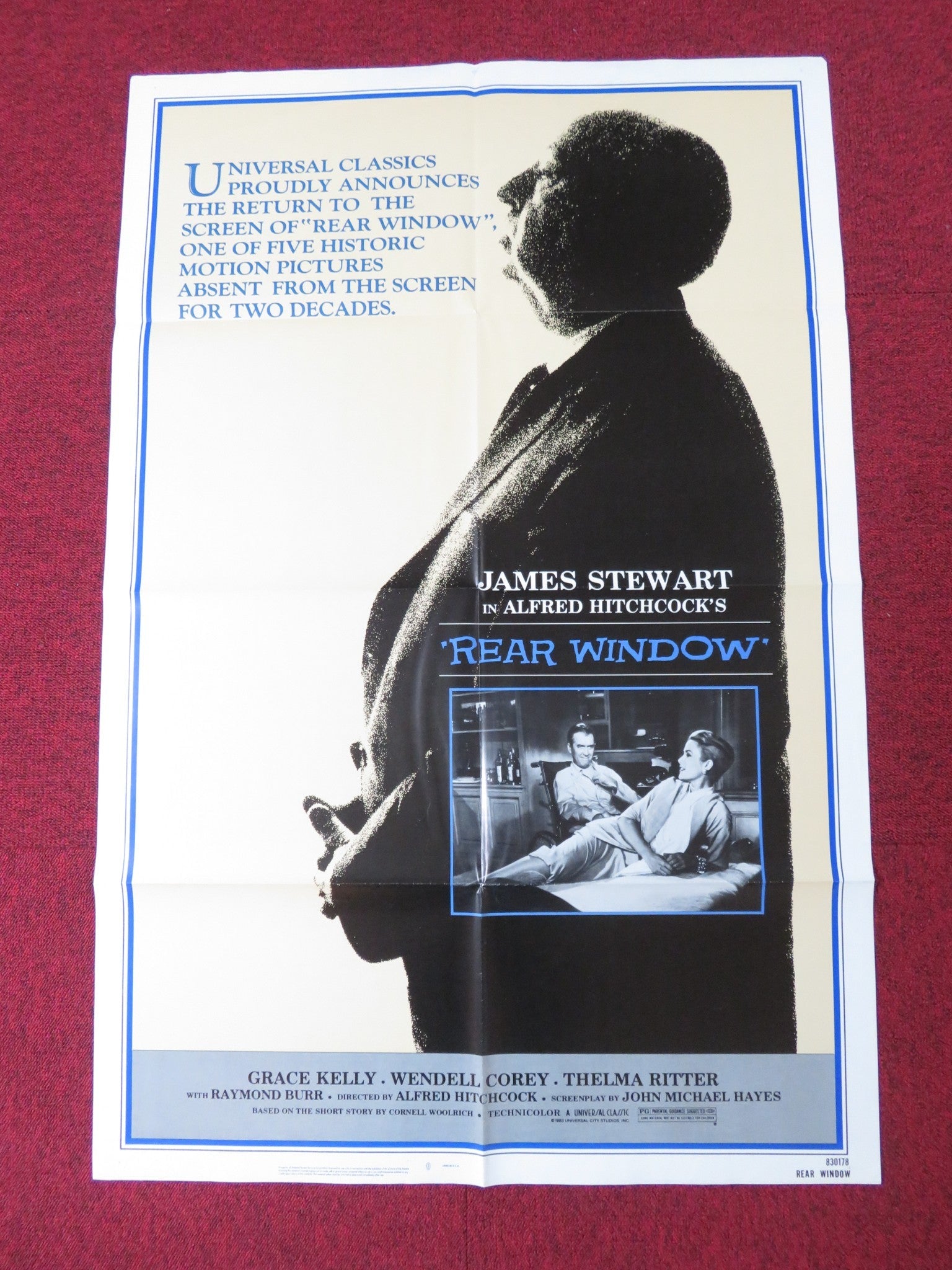 REAR WINDOW FOLDED US ONE SHEET POSTER HITCHCOCK GRACE KELLY R1983 Rendezvous Cinema Movie posters